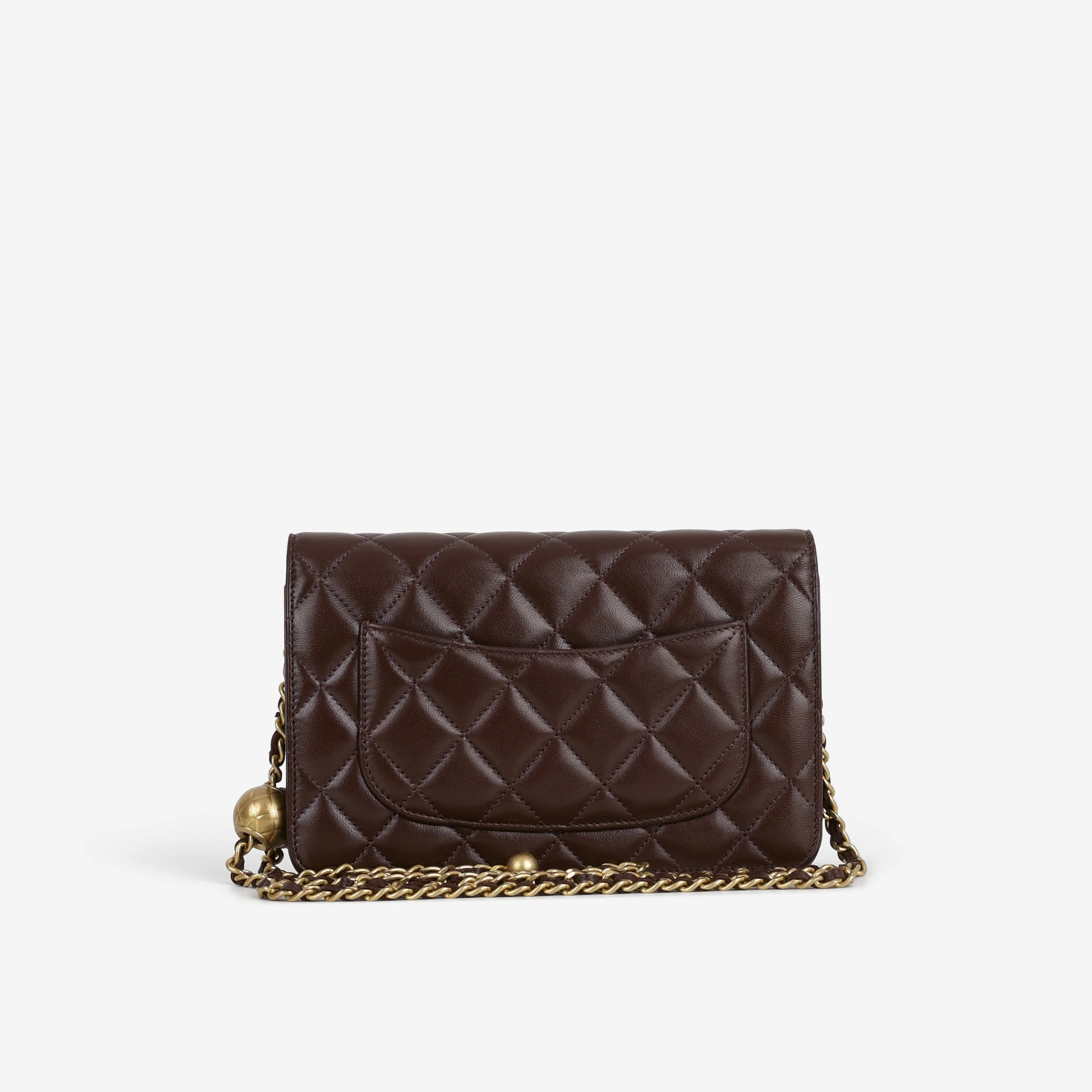 Chanel Pearl Crush Wallet On Chain - Brown Lambskin | Gold Hardware - Image 3