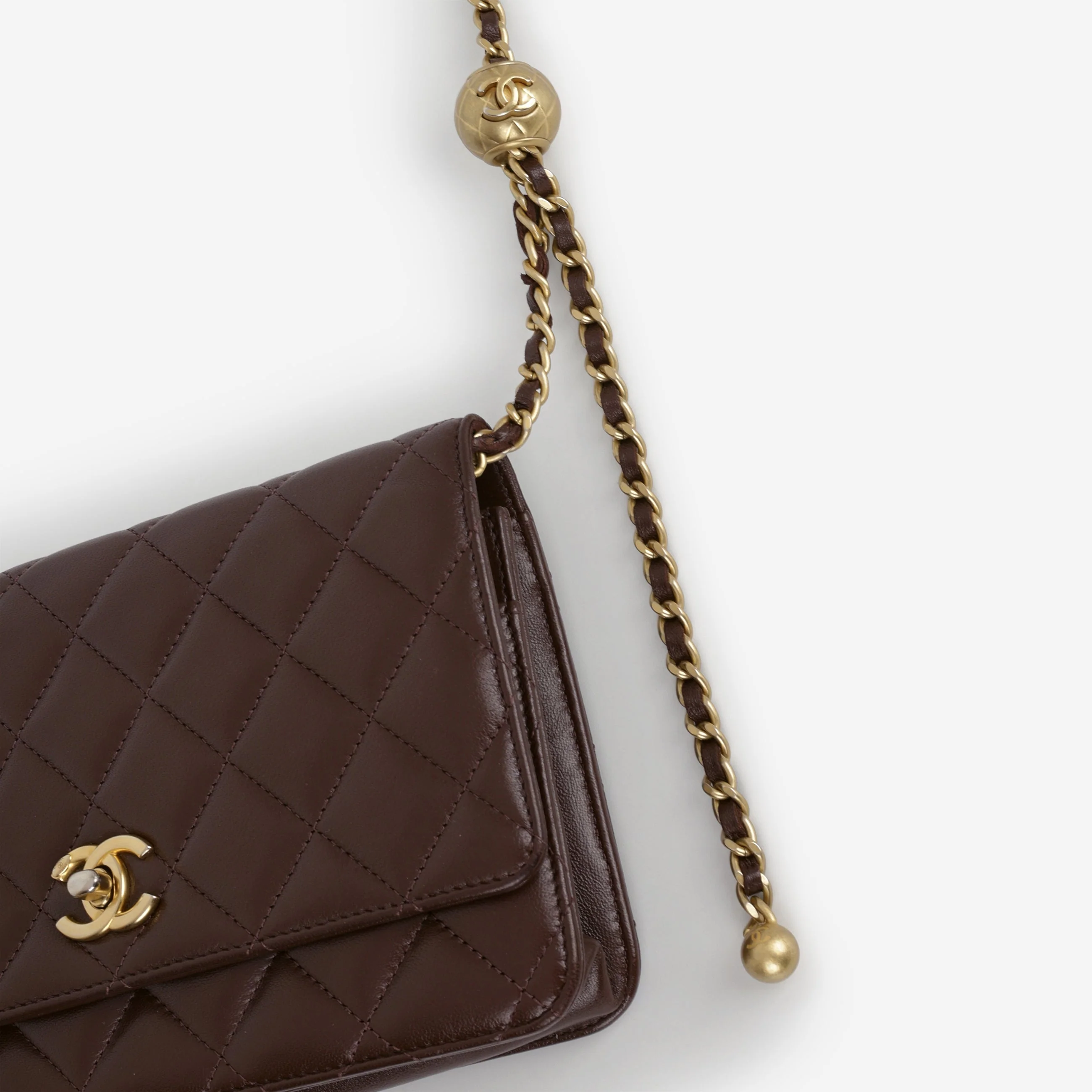 Chanel Pearl Crush Wallet On Chain - Brown Lambskin | Gold Hardware - Image 5