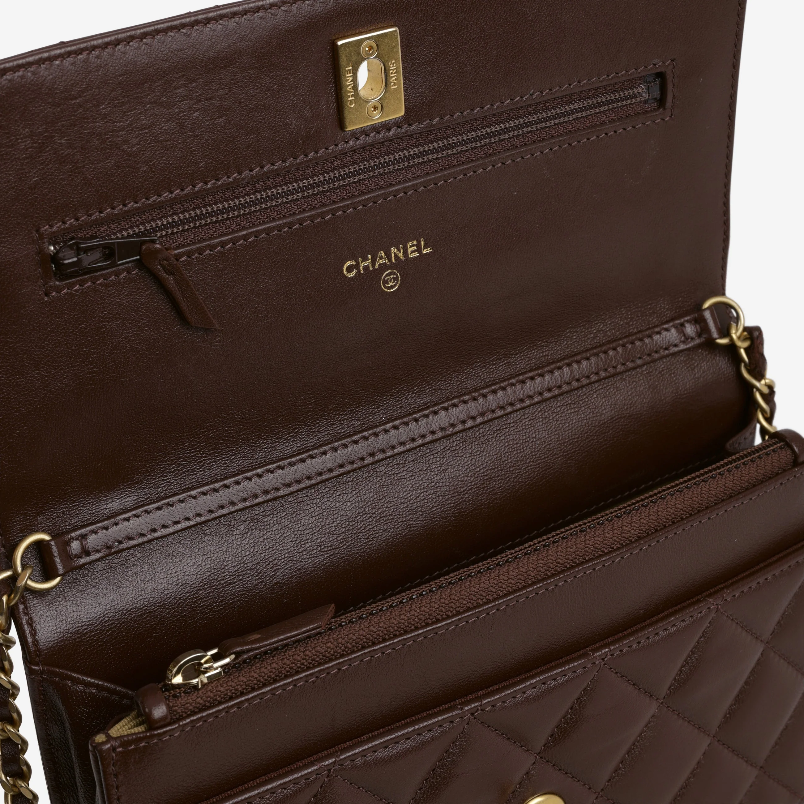 Chanel Pearl Crush Wallet On Chain - Brown Lambskin | Gold Hardware - Image 7