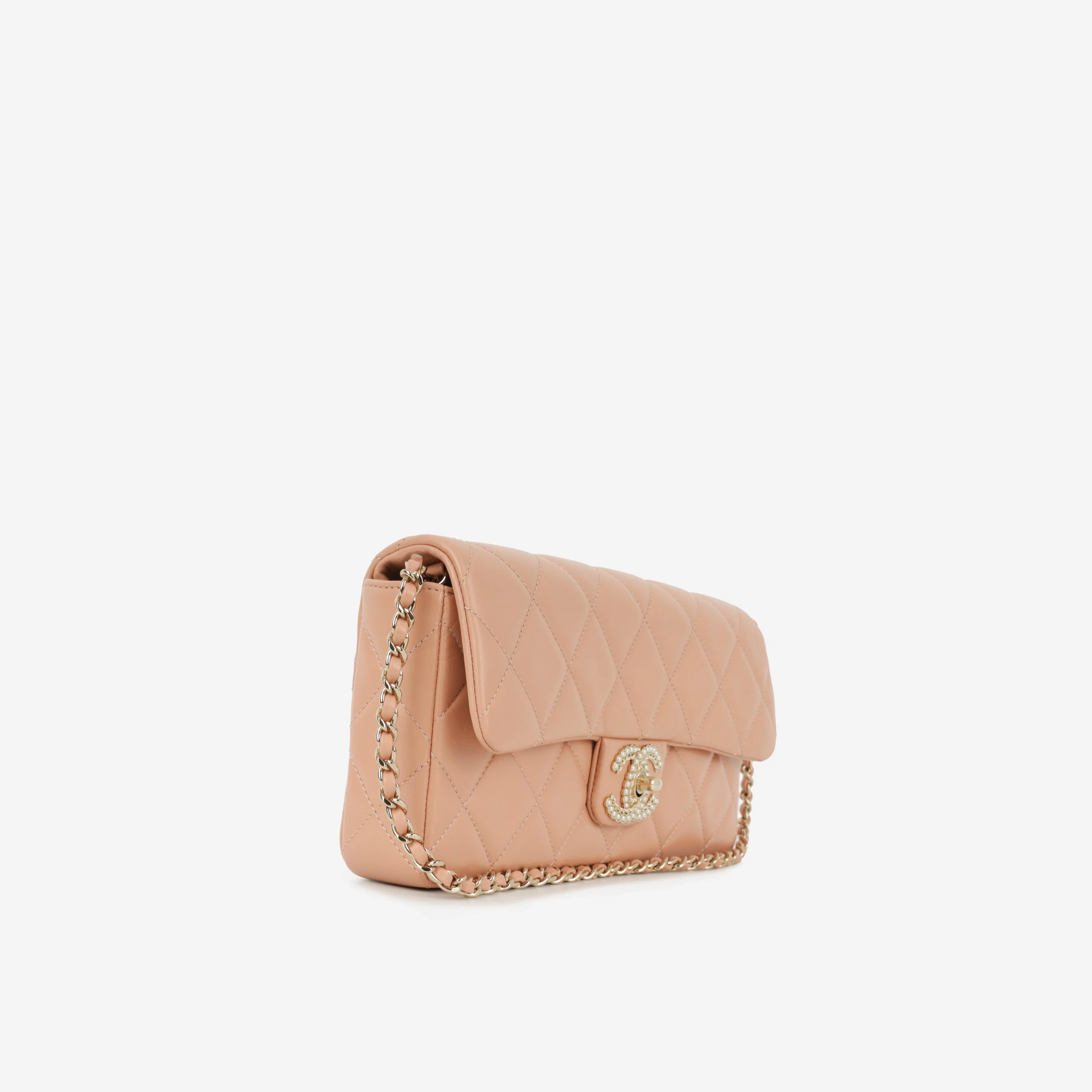 Chanel Pearl East West Flap Bag - Peach Lambskin | Champagne Gold Hardware - Image 2