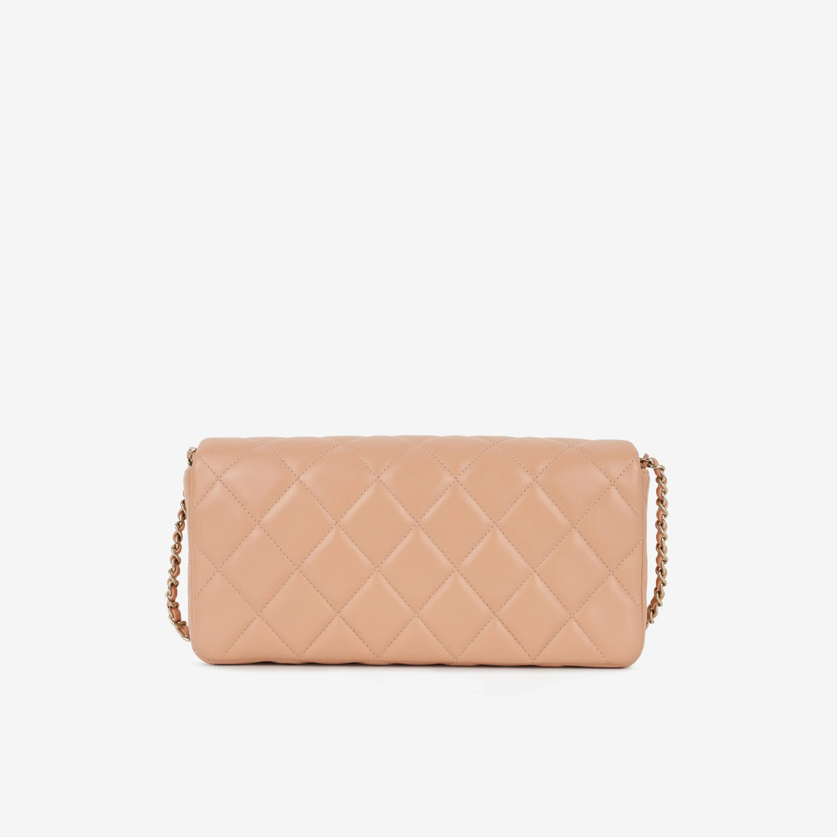 Chanel Pearl East West Flap Bag - Peach Lambskin | Champagne Gold Hardware - Image 3