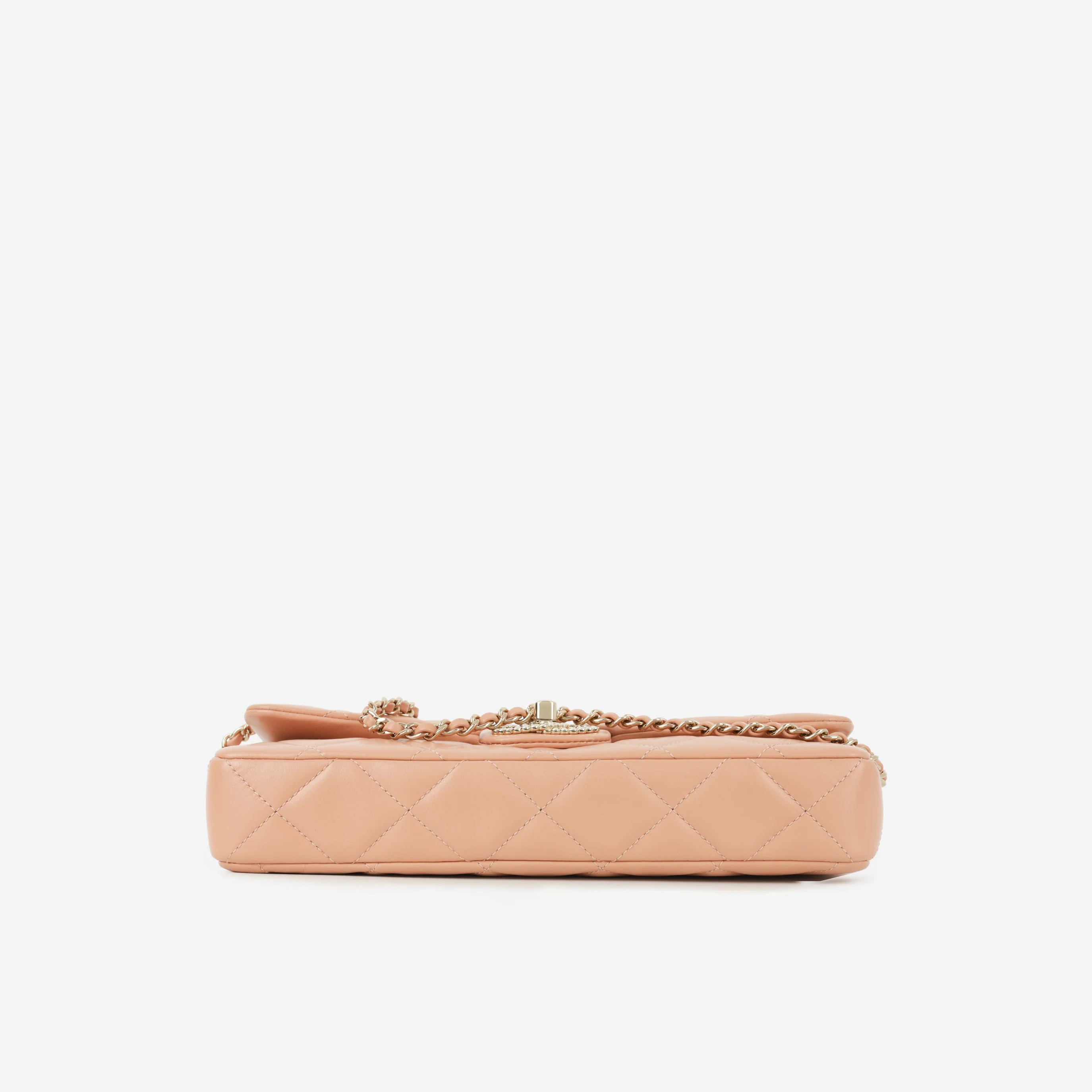 Chanel Pearl East West Flap Bag - Peach Lambskin | Champagne Gold Hardware - Image 4