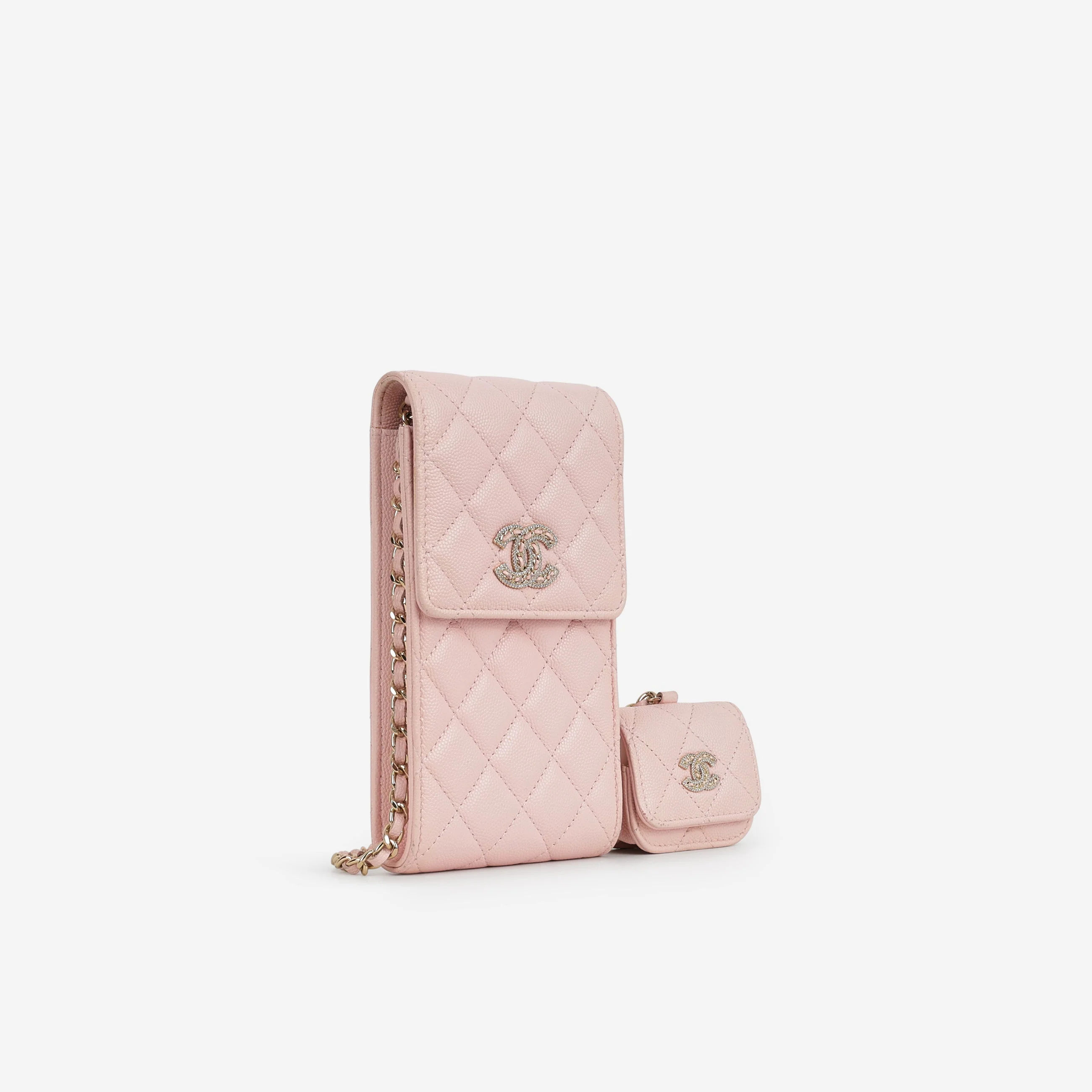 Chanel Phone Holder & Airpod Case - Pale Pink Caviar | Champagne Gold Hardware - Image 2