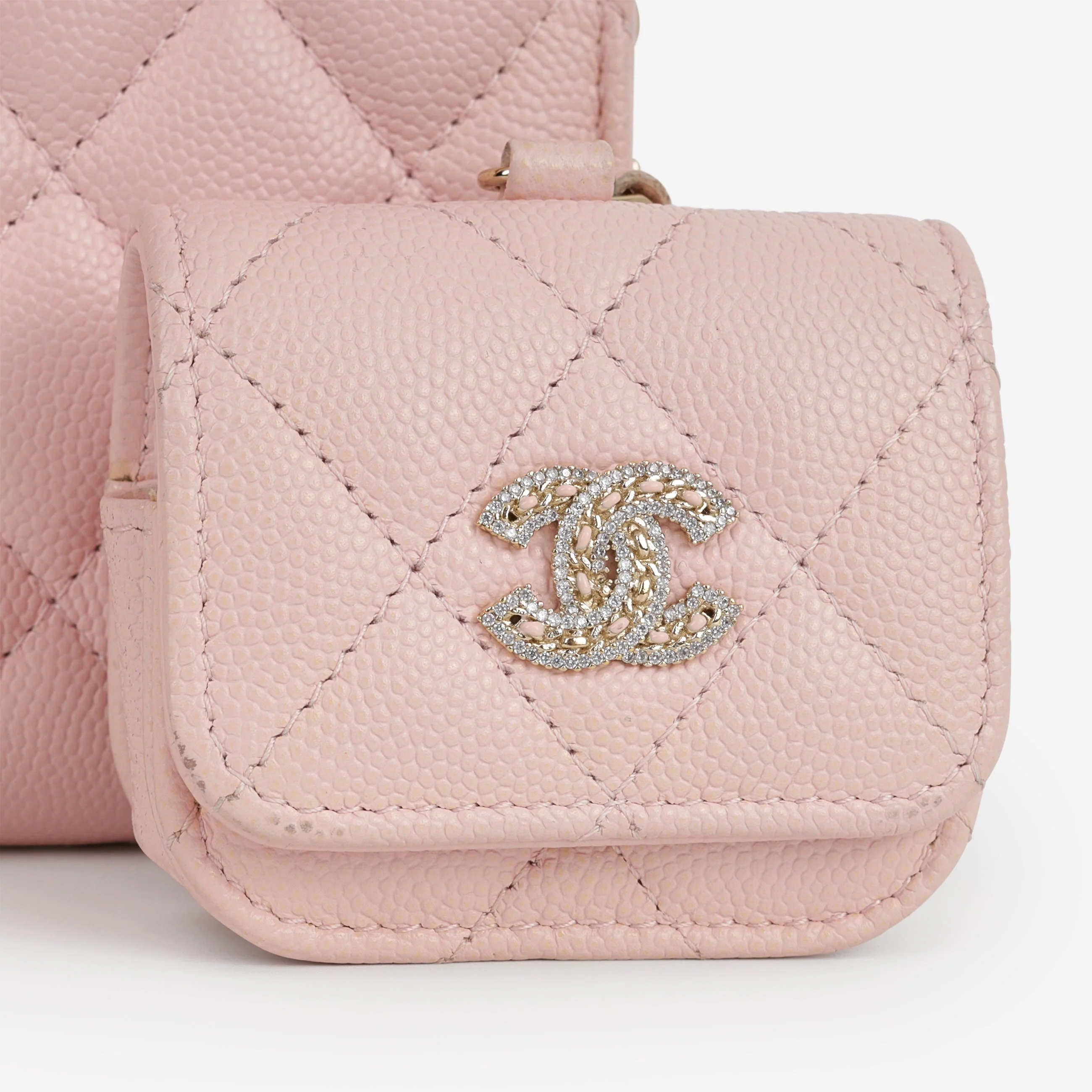Chanel Phone Holder & Airpod Case - Pale Pink Caviar | Champagne Gold Hardware - Image 3