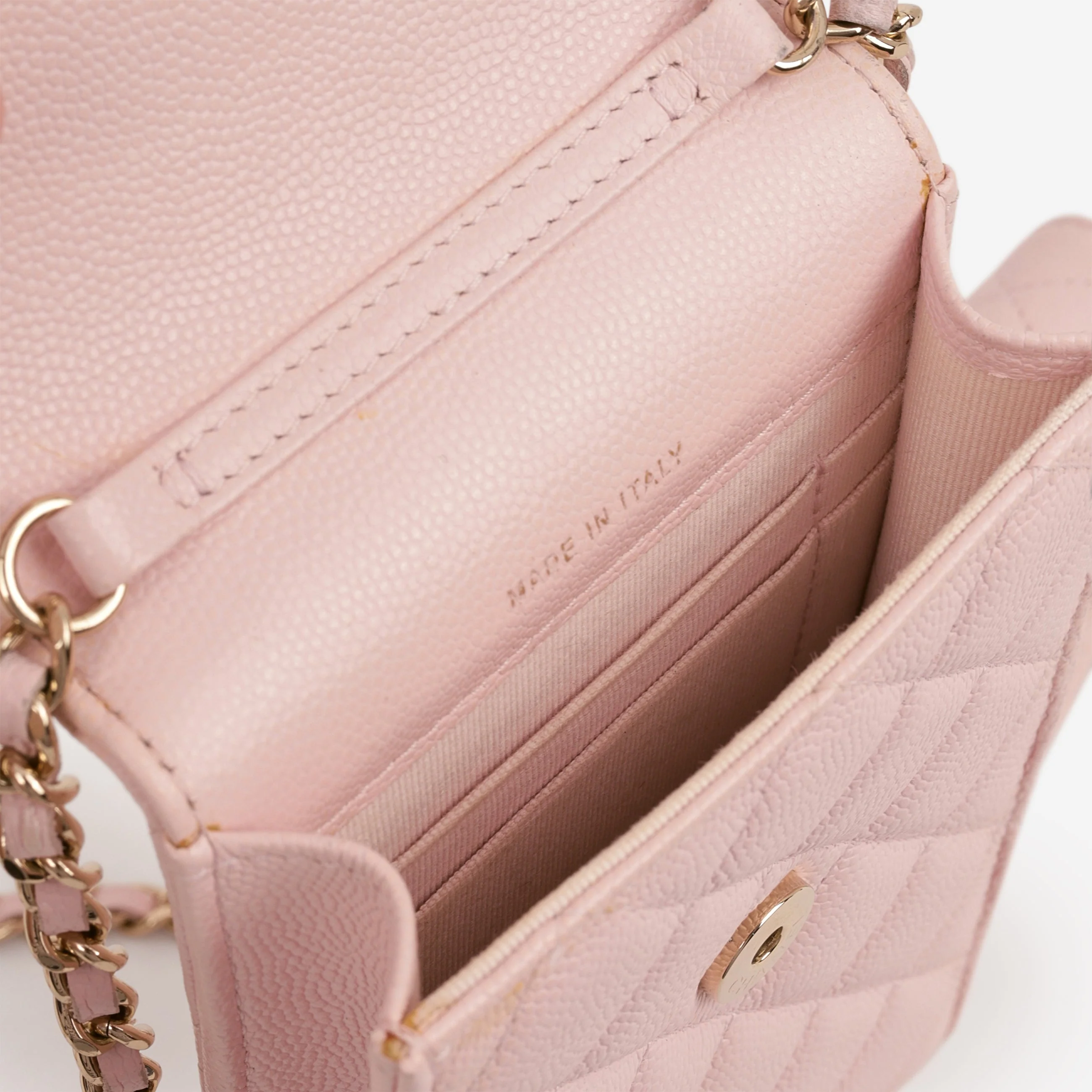 Chanel Phone Holder & Airpod Case - Pale Pink Caviar | Champagne Gold Hardware - Image 6