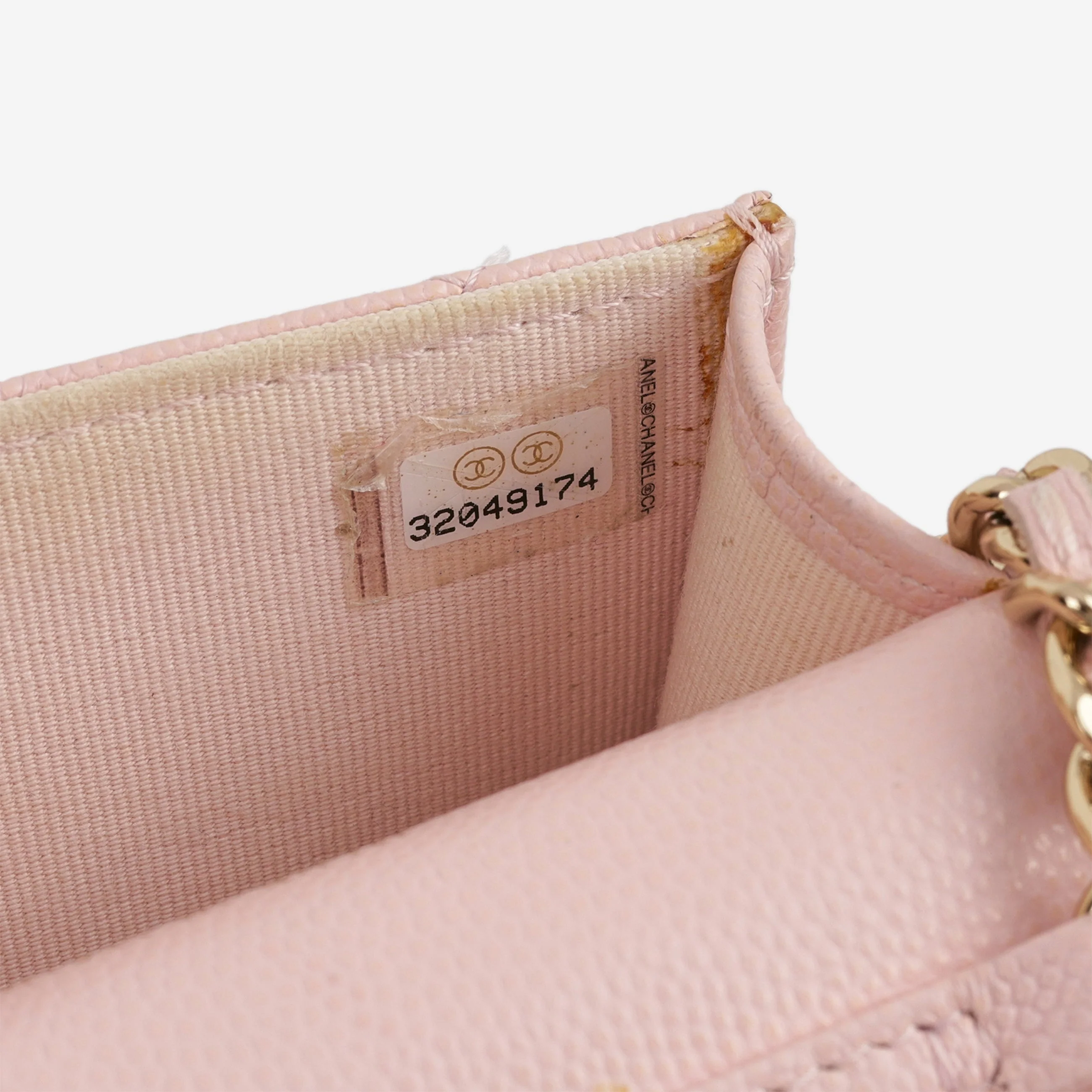Chanel Phone Holder & Airpod Case - Pale Pink Caviar | Champagne Gold Hardware - Image 7