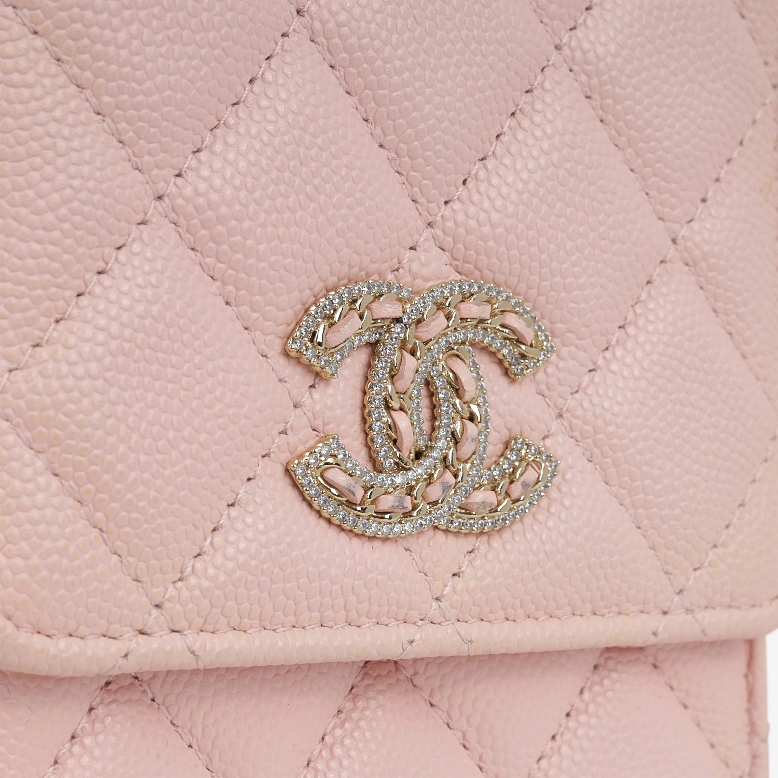 Chanel Phone Holder & Airpod Case - Pale Pink Caviar | Champagne Gold Hardware - Image 8