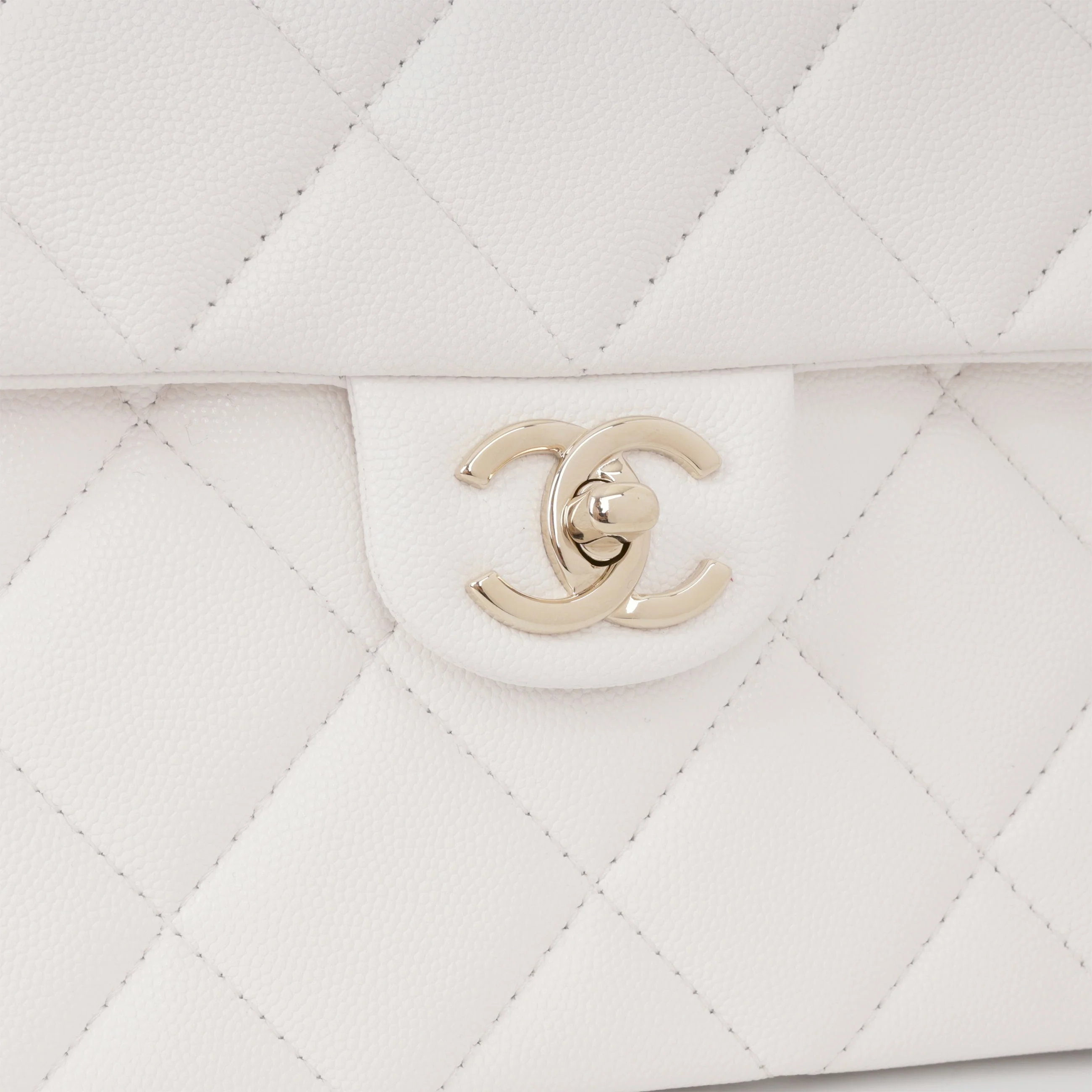 Chanel Retro Twist Top Handle Flap - White Caviar | Champagne Gold Hardware - Image 10