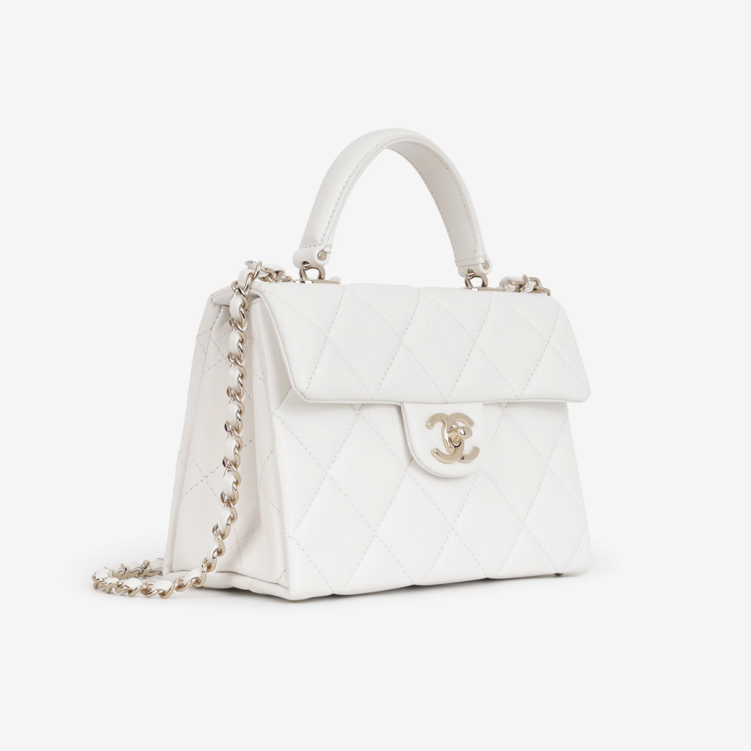 Chanel Retro Twist Top Handle Flap - White Caviar | Champagne Gold Hardware - Image 2