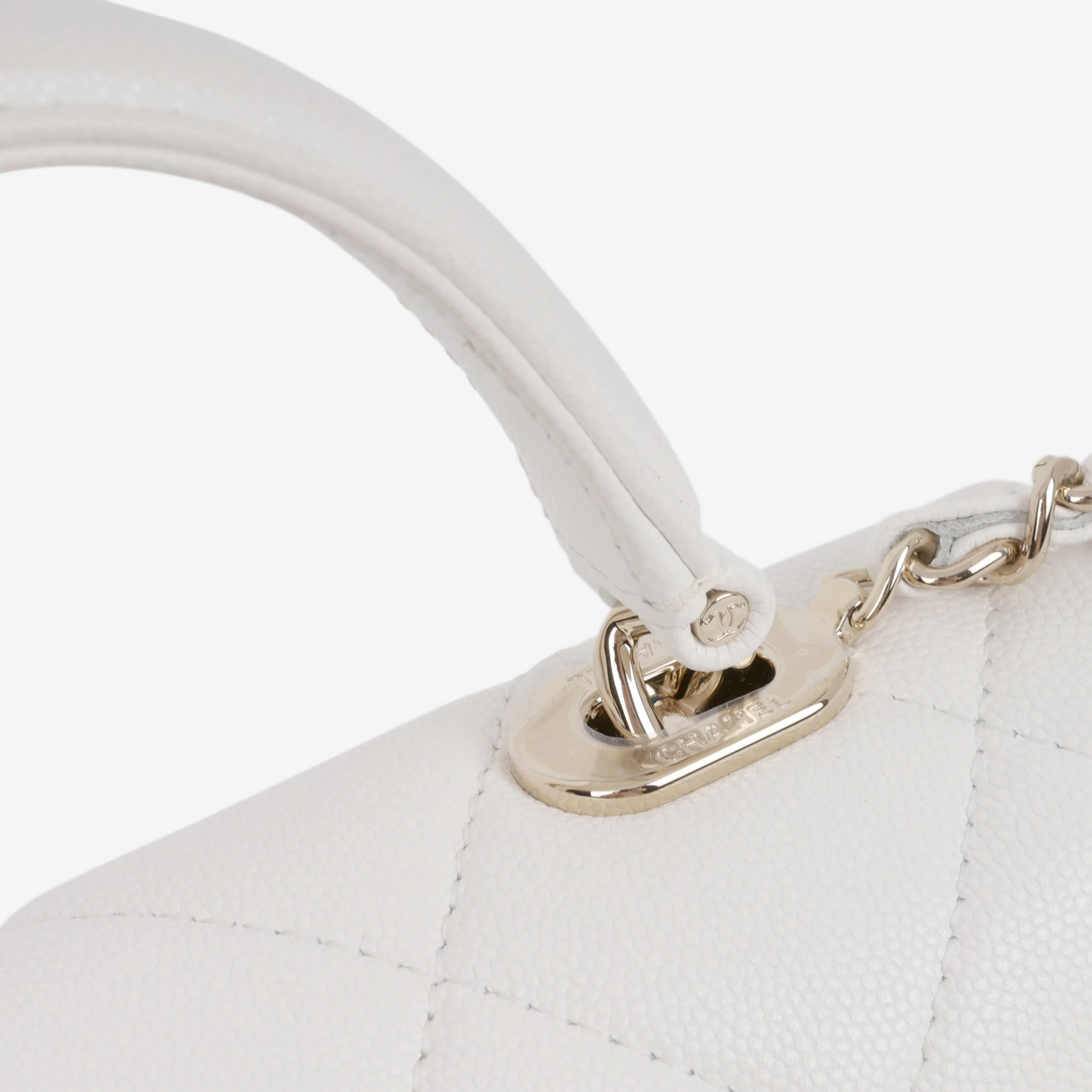 Chanel Retro Twist Top Handle Flap - White Caviar | Champagne Gold Hardware - Image 6