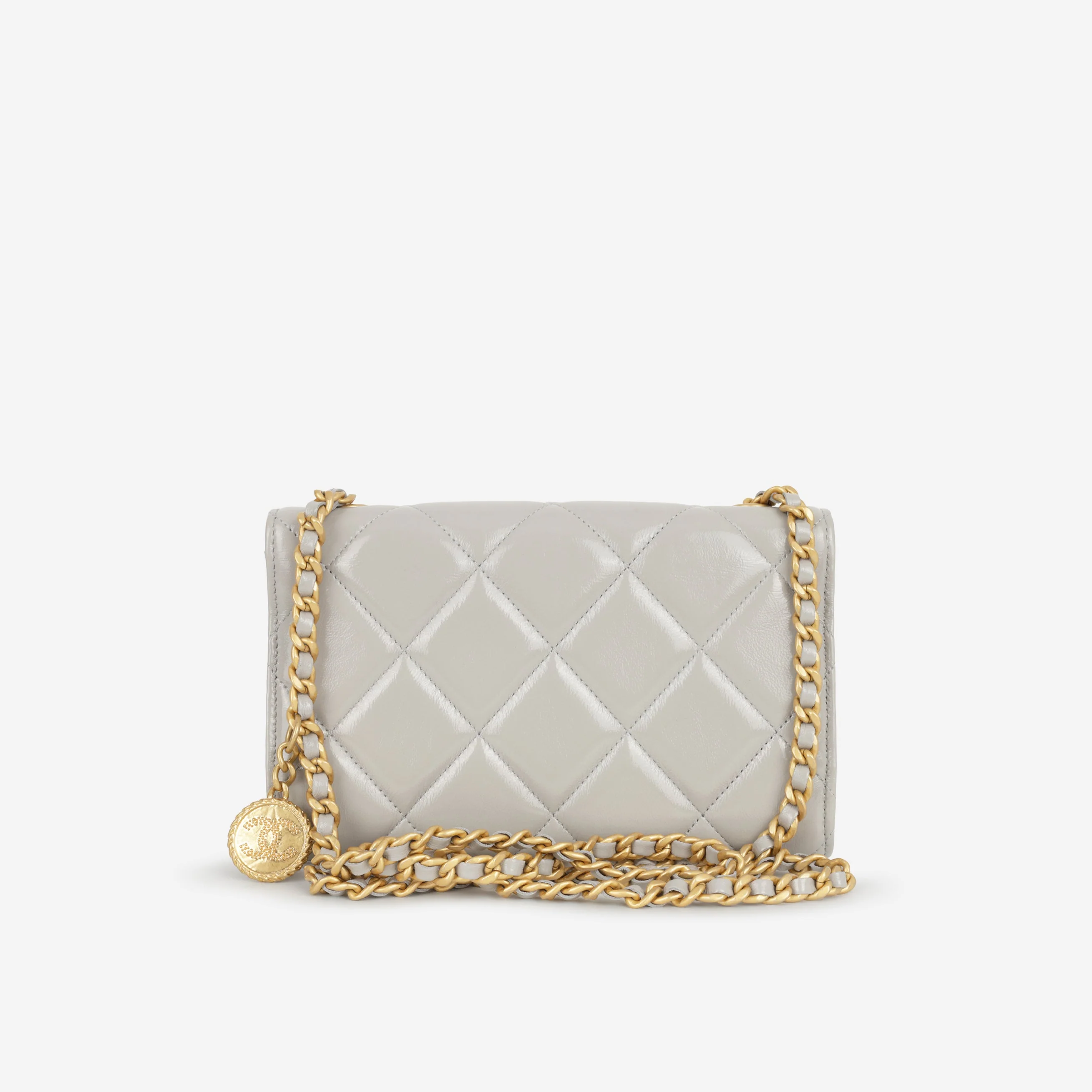 Chanel Seasonal Medallion WOC - Grey Patent | Gold Hardware - Image 3