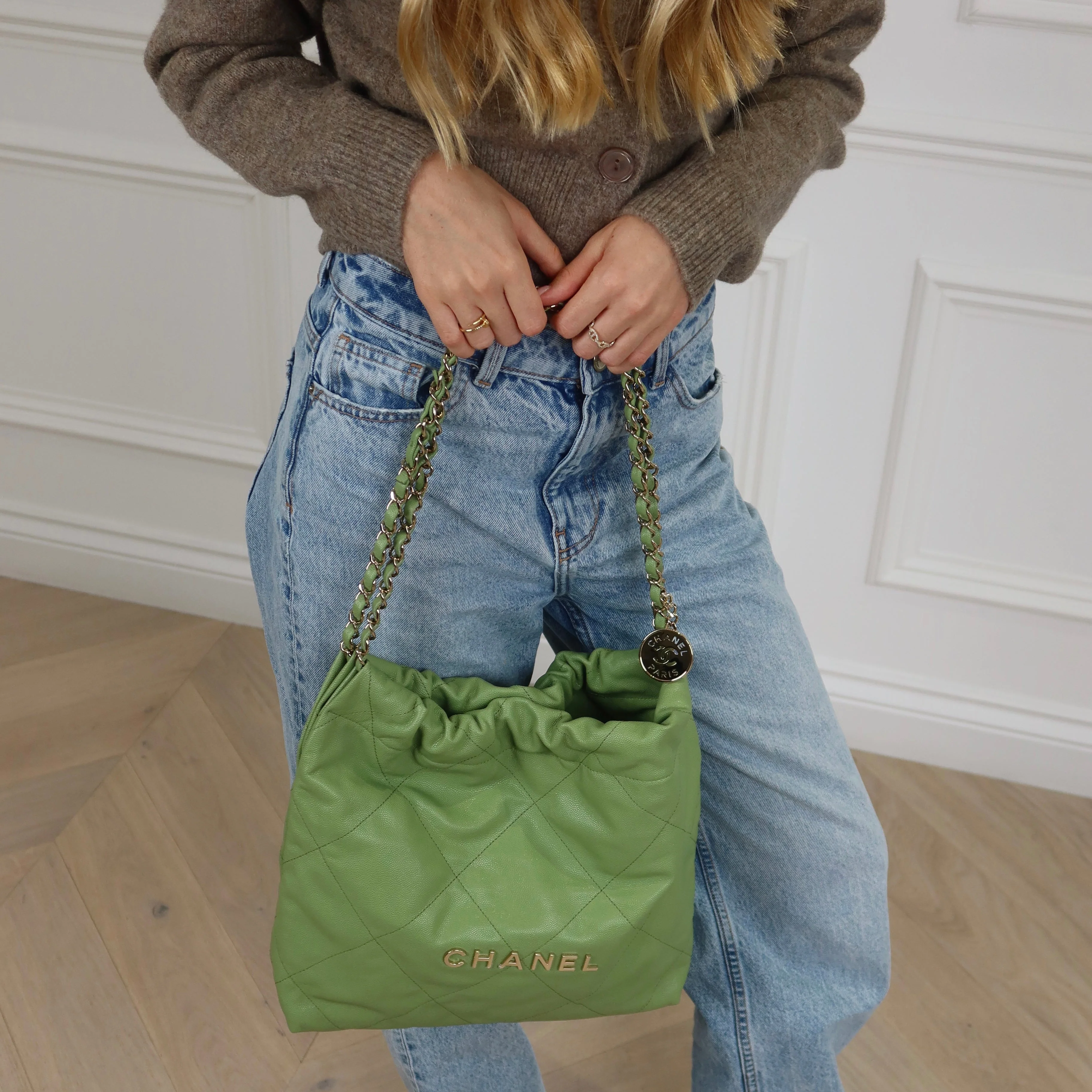 Chanel Small 22 Tote - Avocado Green | Champagne Gold Hardware - Image 9