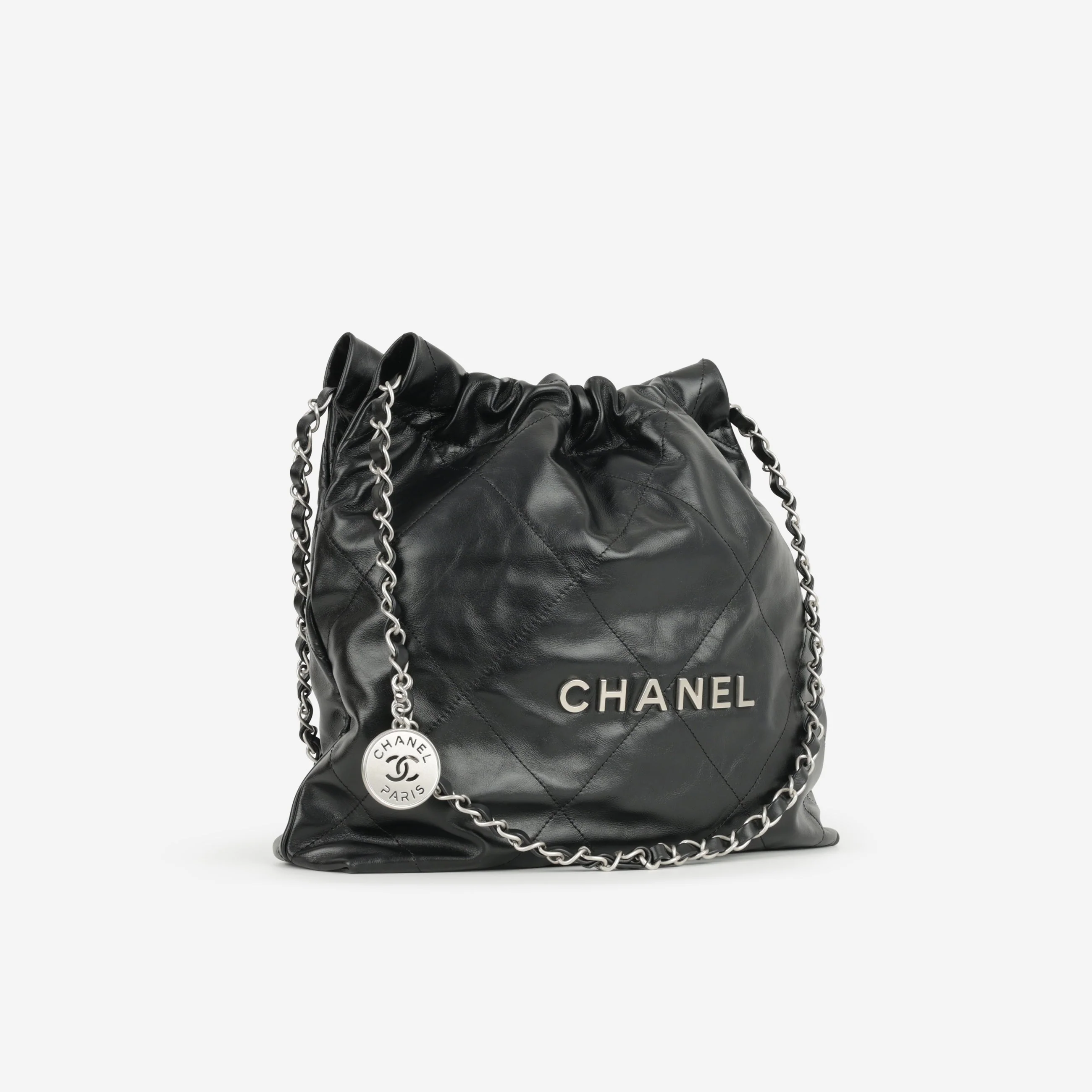 Chanel Small 22 Tote - Black Calfskin | Silver Hardware - Image 3
