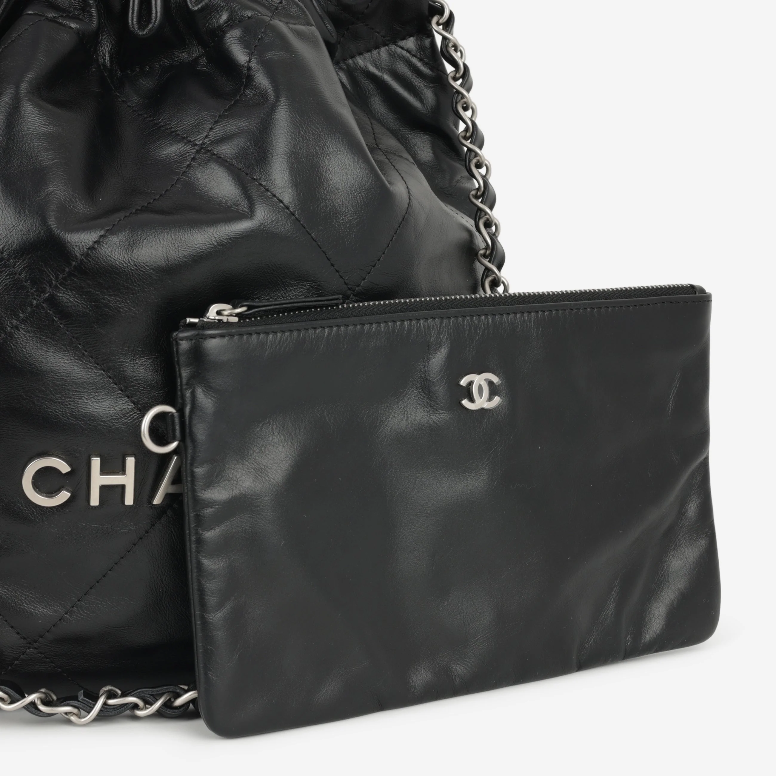 Chanel Small 22 Tote - Black Calfskin | Silver Hardware - Image 5