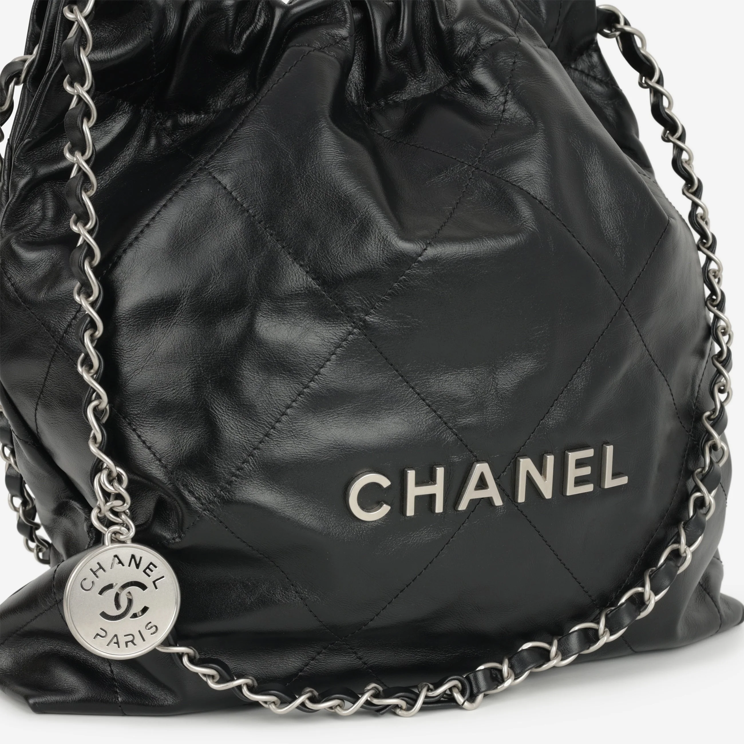 Chanel Small 22 Tote - Black Calfskin | Silver Hardware - Image 8