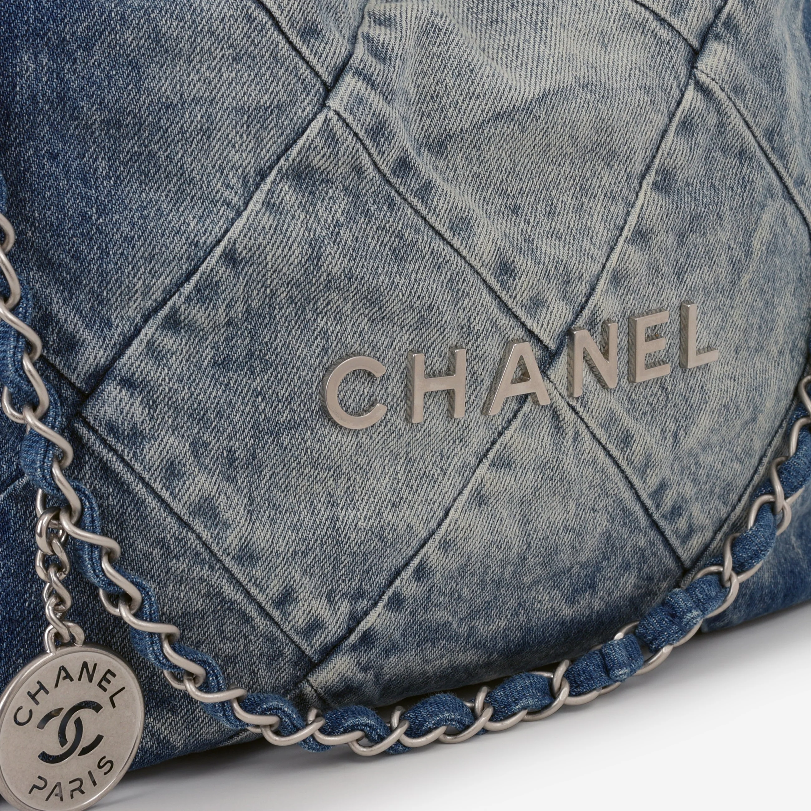 Chanel Small 22 Tote - Ombre Denim | Silver Hardware - Image 8
