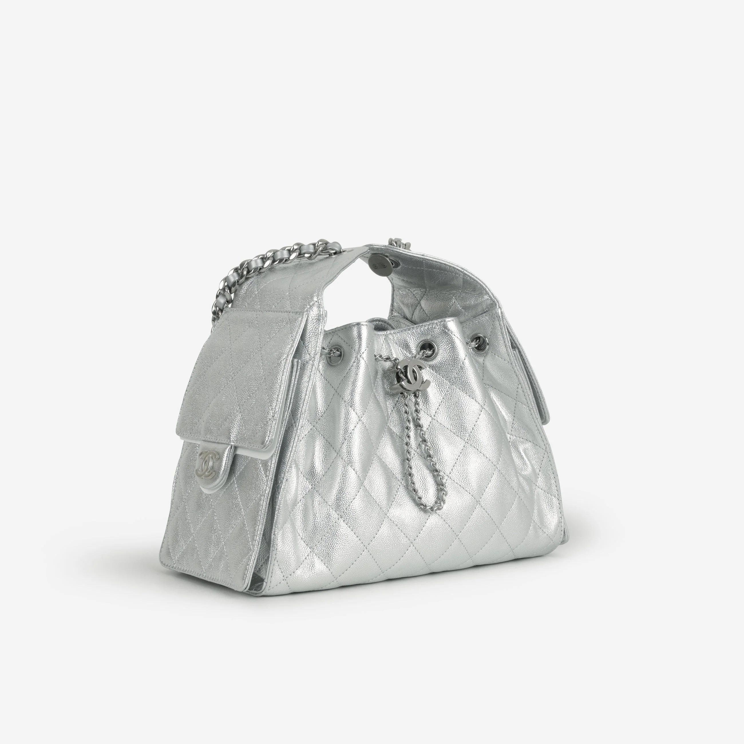 Chanel Small 25 Hobo - Metallic Silver Caviar | Silver Hardware - Image 2