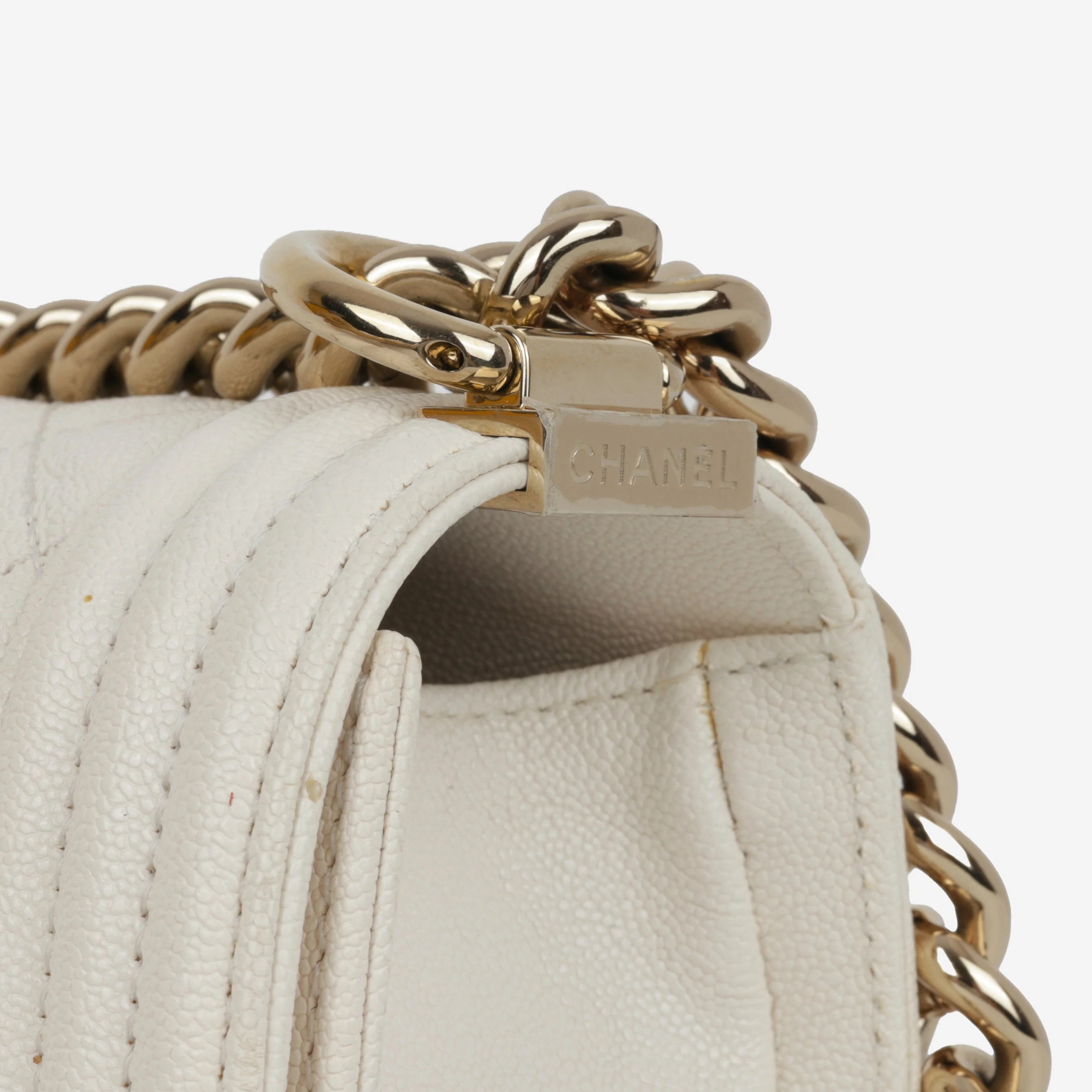 Chanel Small Boy Bag - Ivory Caviar | Champagne Gold Hardware - Image 11