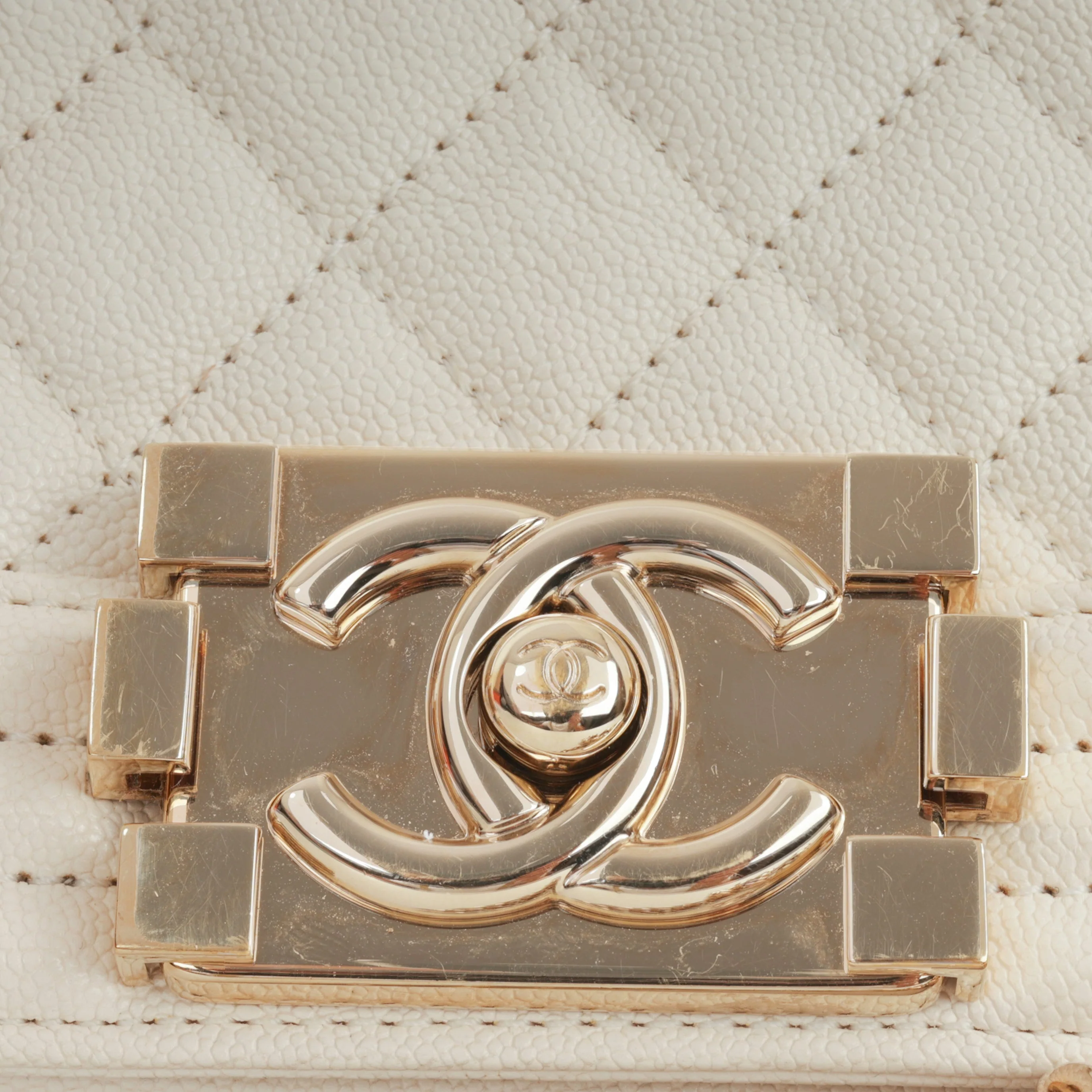 Chanel Small Boy Bag - Ivory Caviar | Champagne Gold Hardware - Image 12