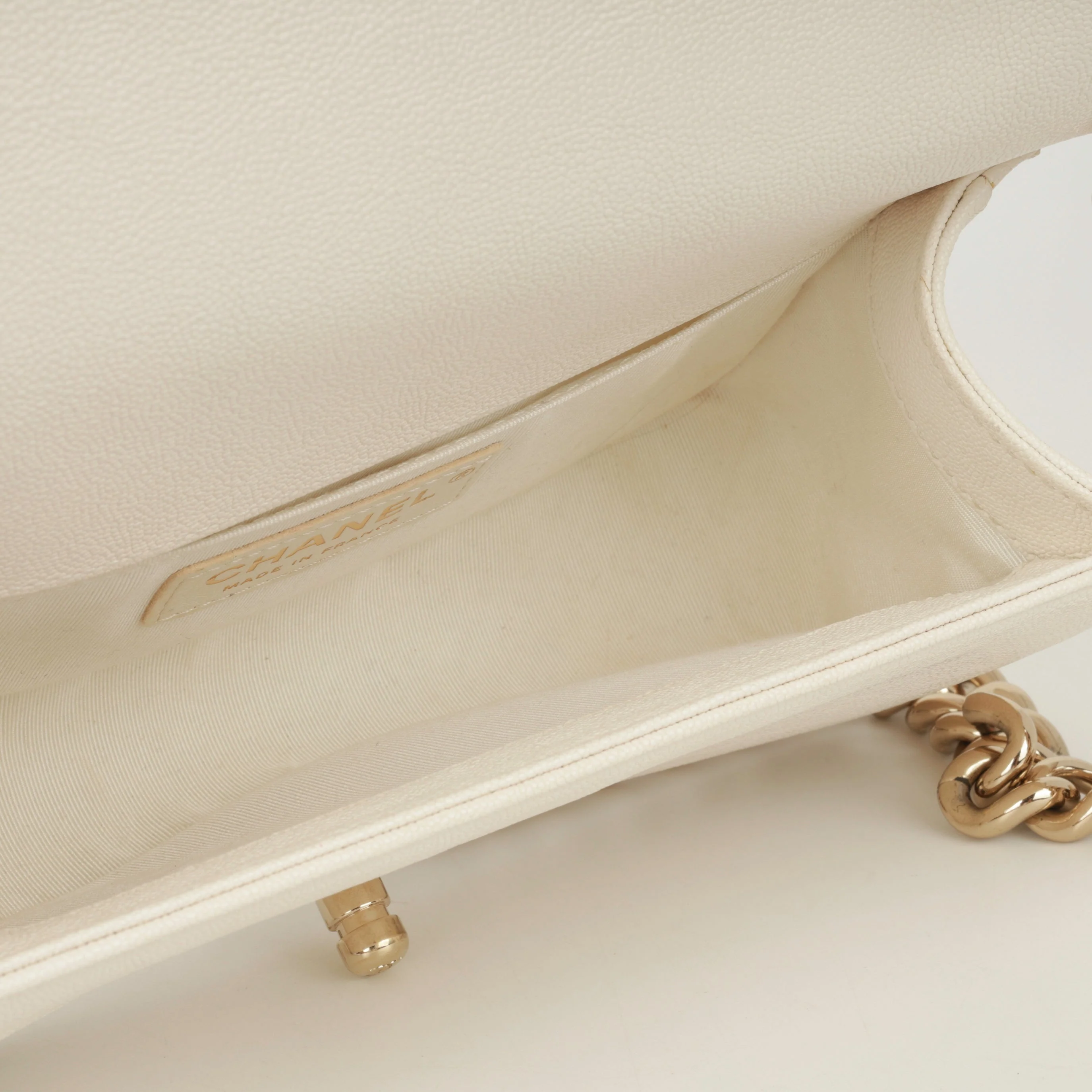 Chanel Small Boy Bag - Ivory Caviar | Champagne Gold Hardware - Image 9