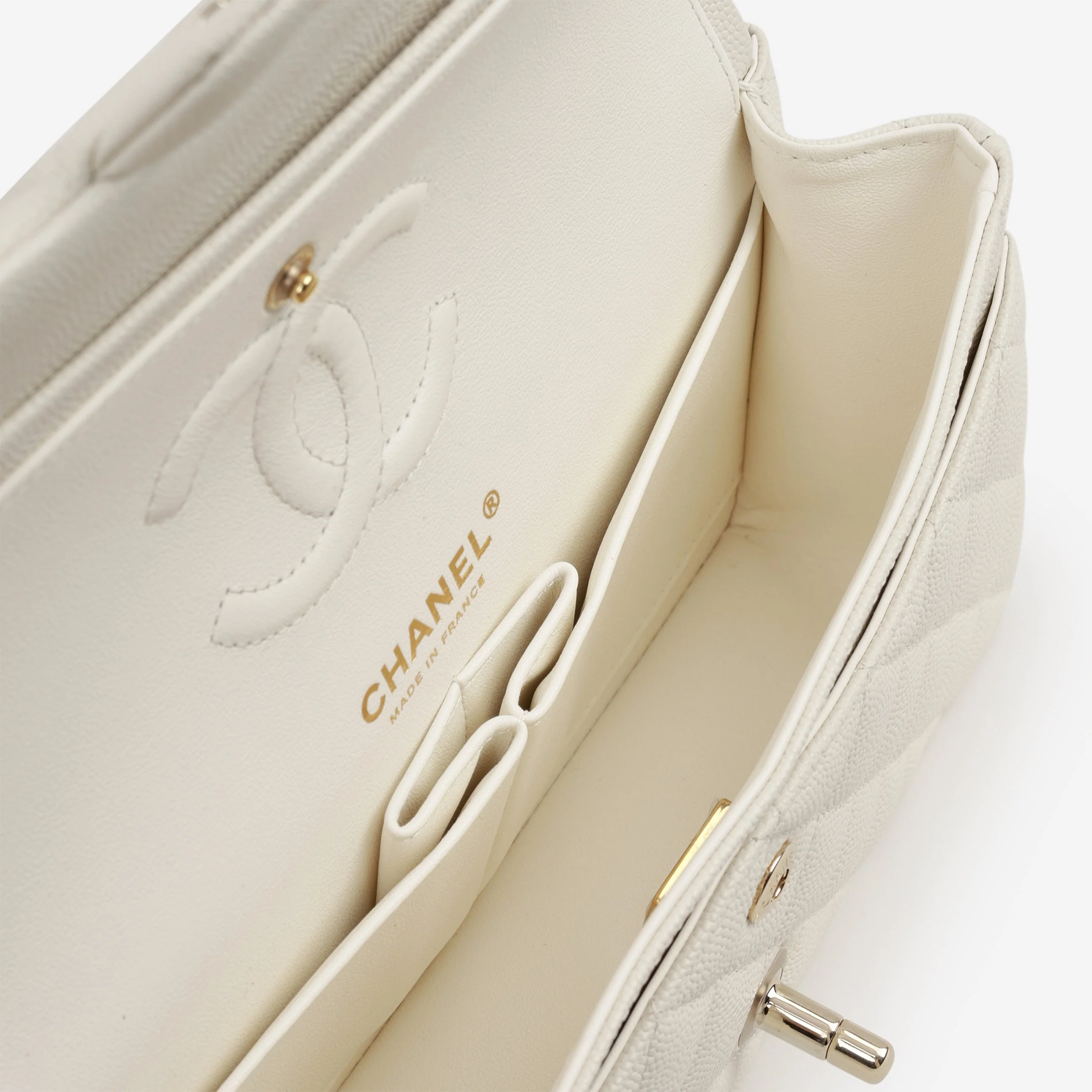 Chanel Small Classic Flap - Ivory Caviar | Champagne Gold Hardware - Image 6