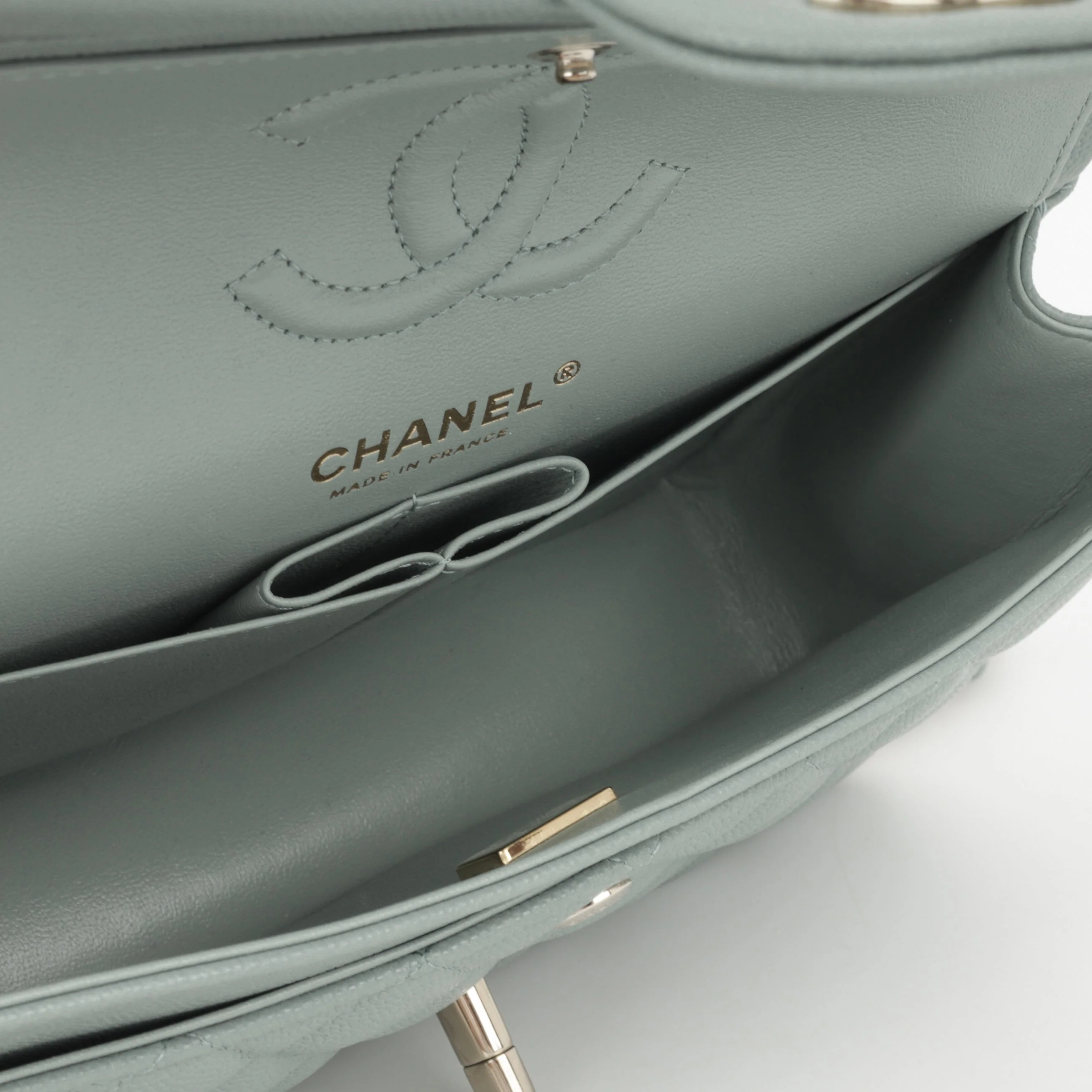 Chanel Small Classic Flap - Sage Green Caviar | Champagne Gold Hardware - Image 4