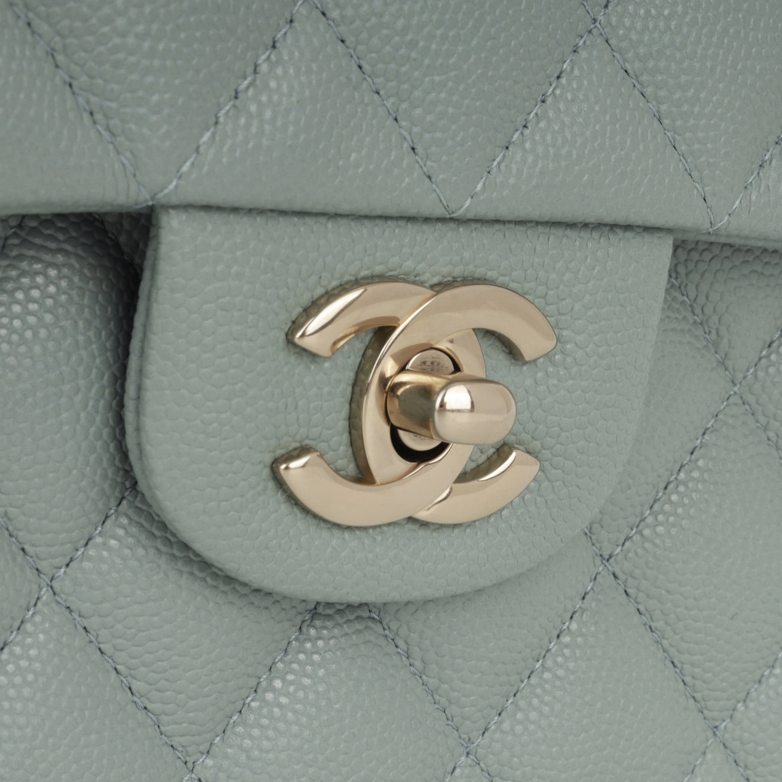 Chanel Small Classic Flap - Sage Green Caviar | Champagne Gold Hardware - Image 7