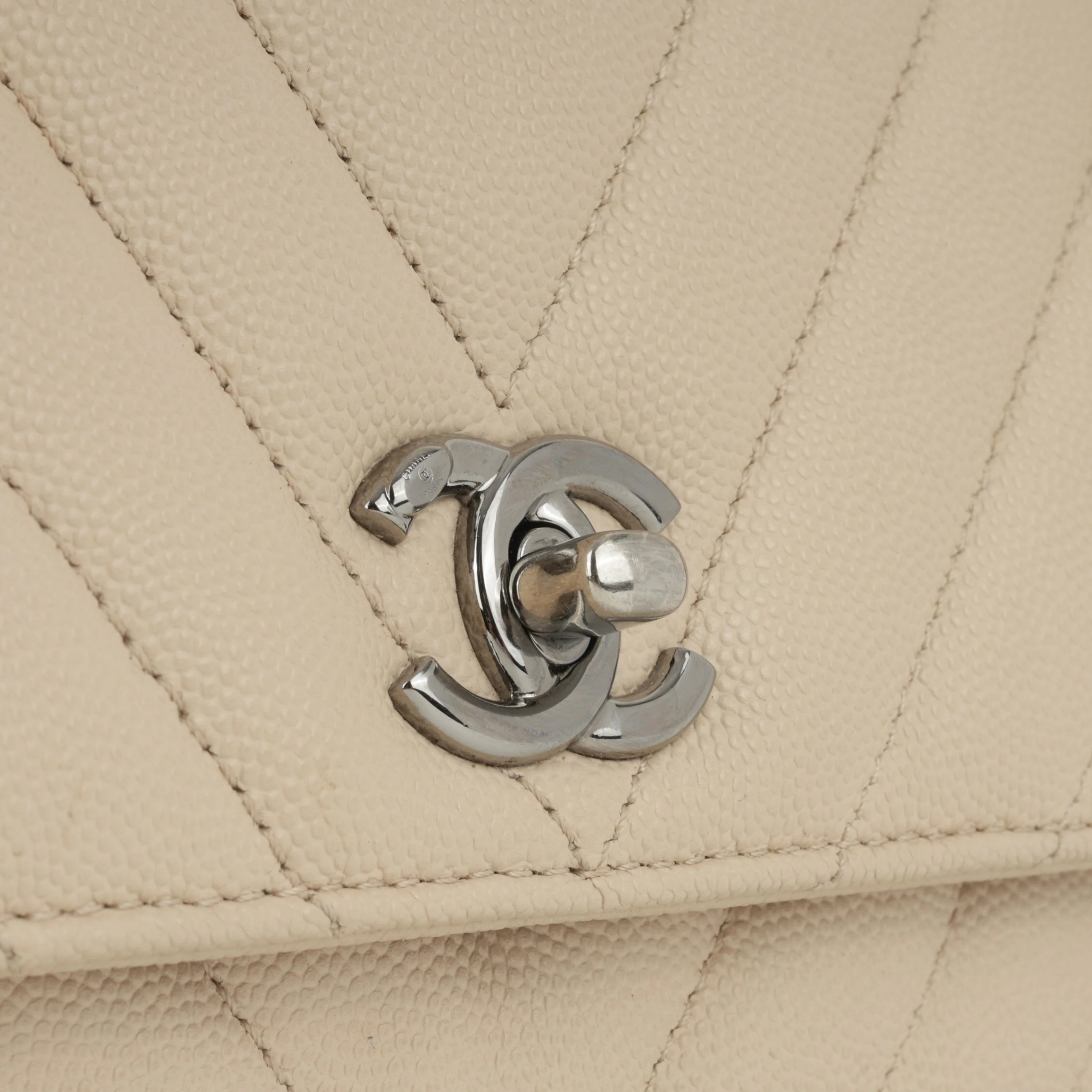 Chanel Small Coco Handle - Beige Chevron Caviar | Ruthenium Hardware - Image 10