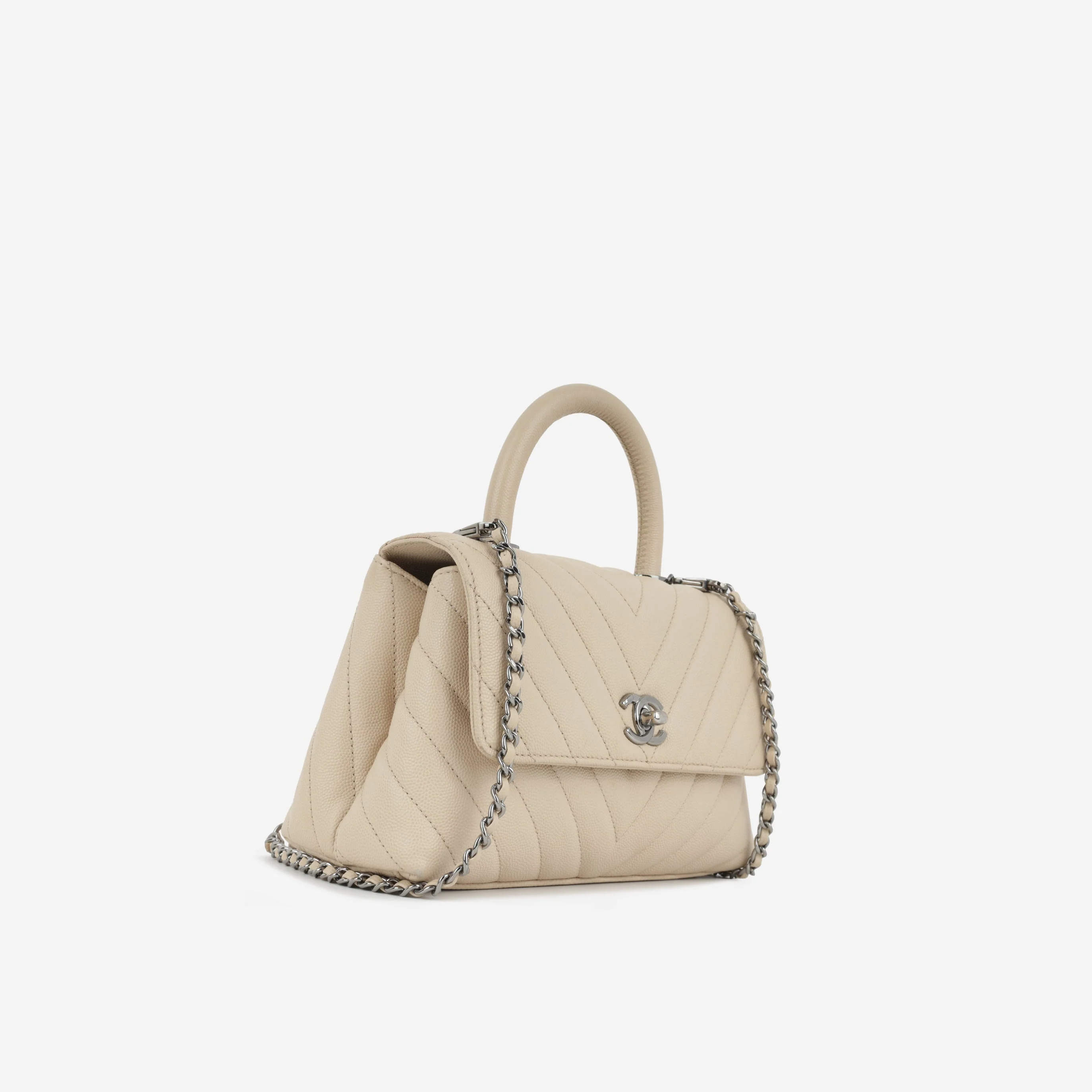 Chanel Small Coco Handle - Beige Chevron Caviar | Ruthenium Hardware - Image 2