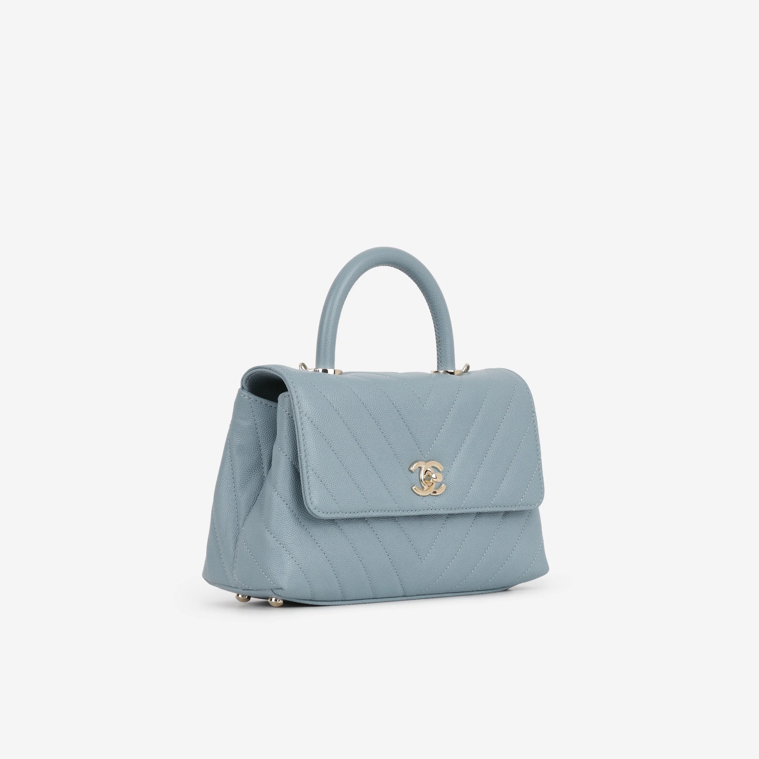Chanel Small Coco Handle - Blue Chevron | Champagne Gold Hardware - Image 2