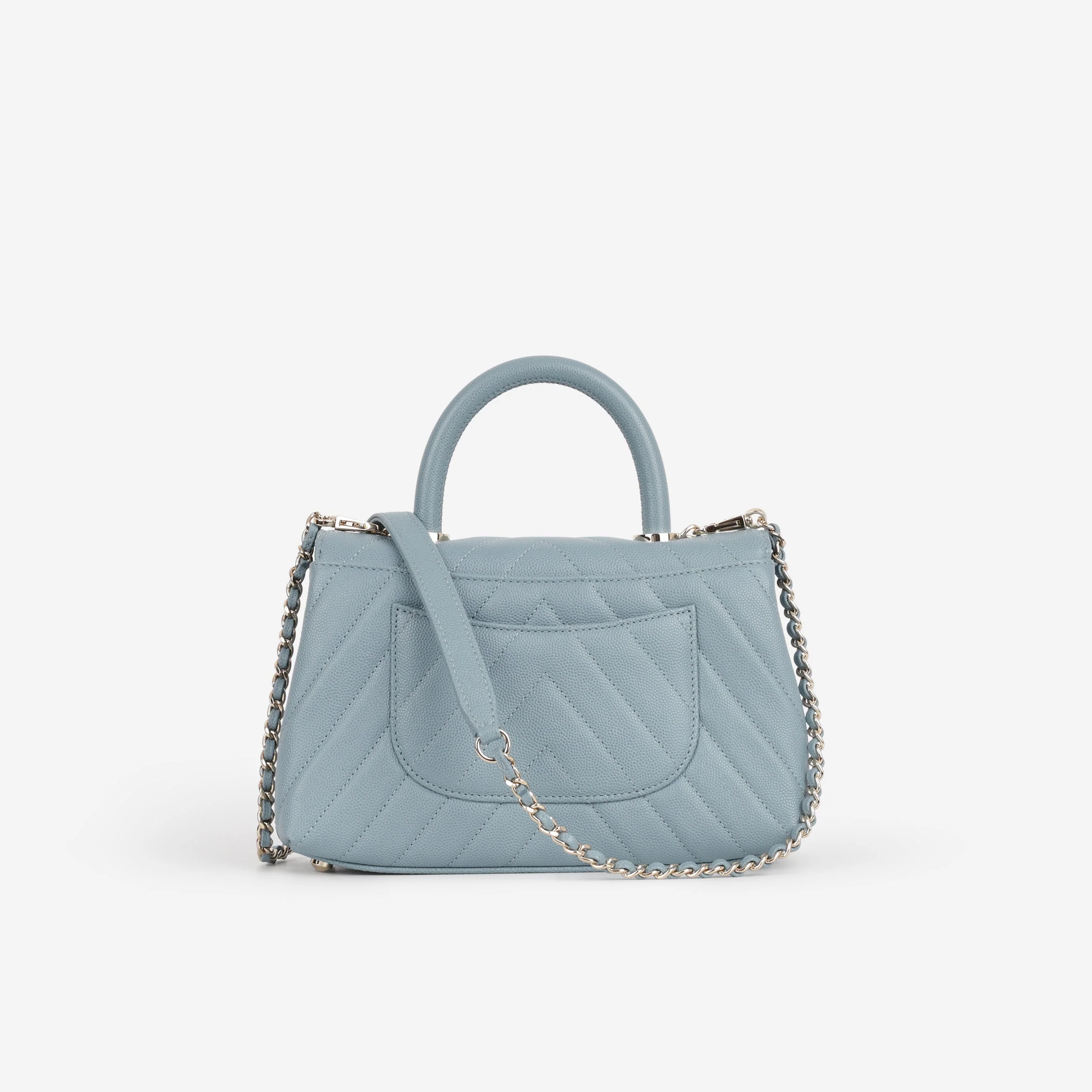 Chanel Small Coco Handle - Blue Chevron | Champagne Gold Hardware - Image 4