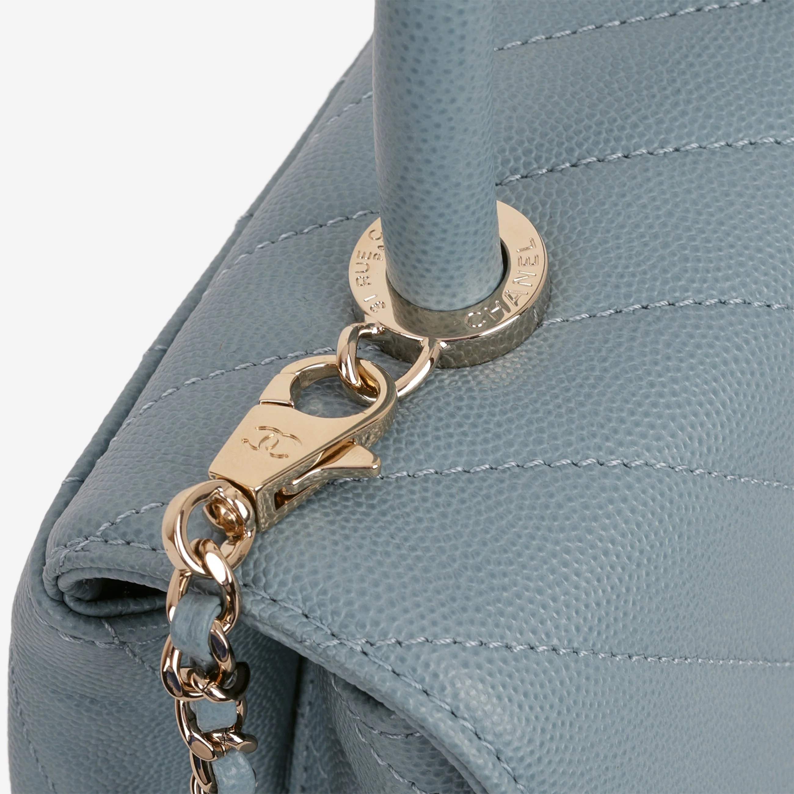 Chanel Small Coco Handle - Blue Chevron | Champagne Gold Hardware - Image 5