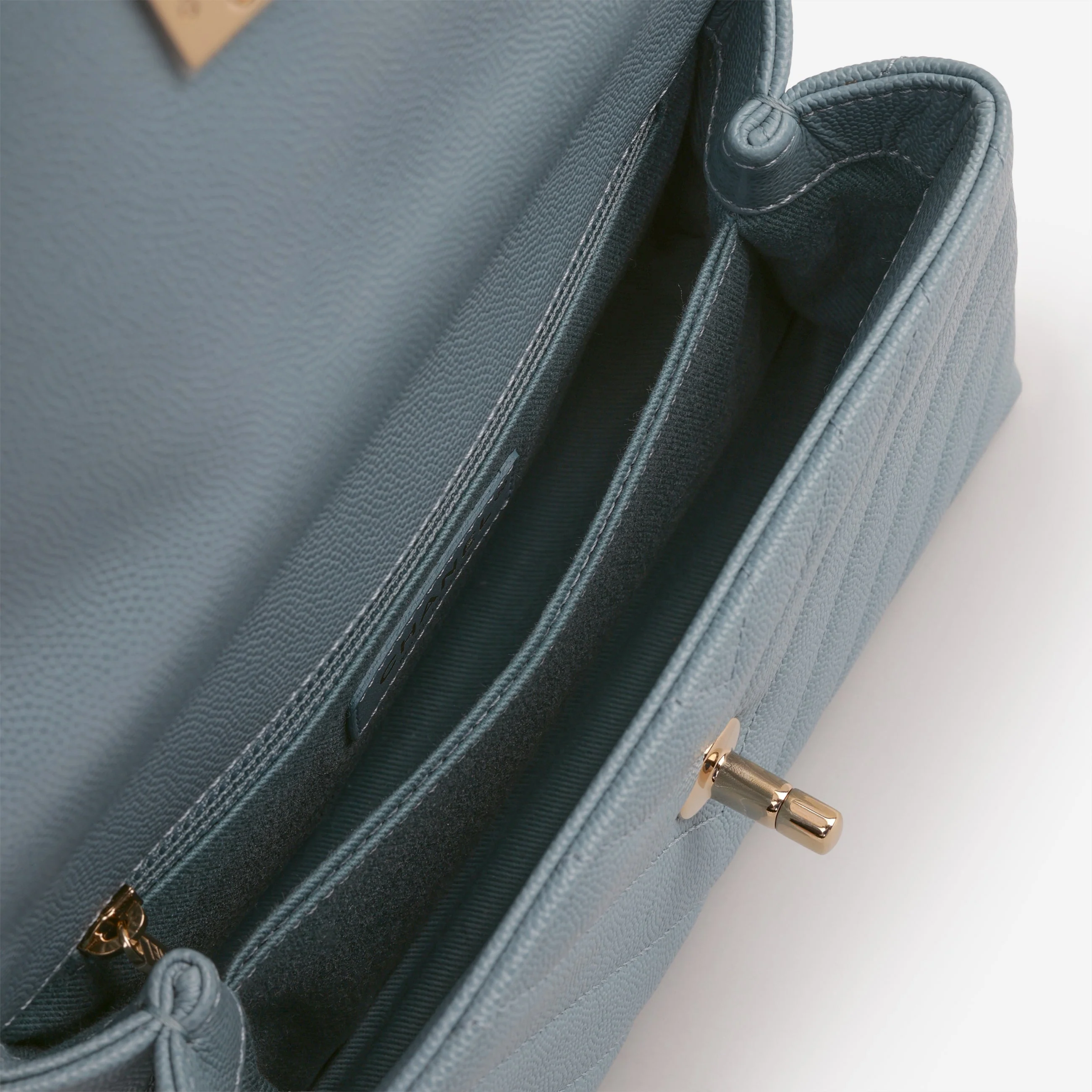 Chanel Small Coco Handle - Blue Chevron | Champagne Gold Hardware - Image 6