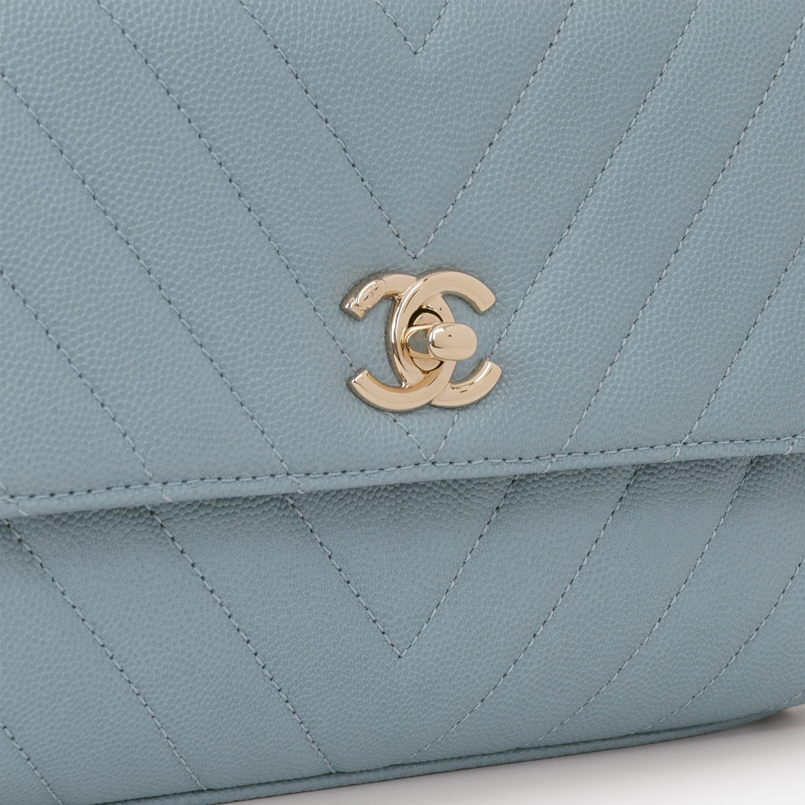 Chanel Small Coco Handle - Blue Chevron | Champagne Gold Hardware - Image 8
