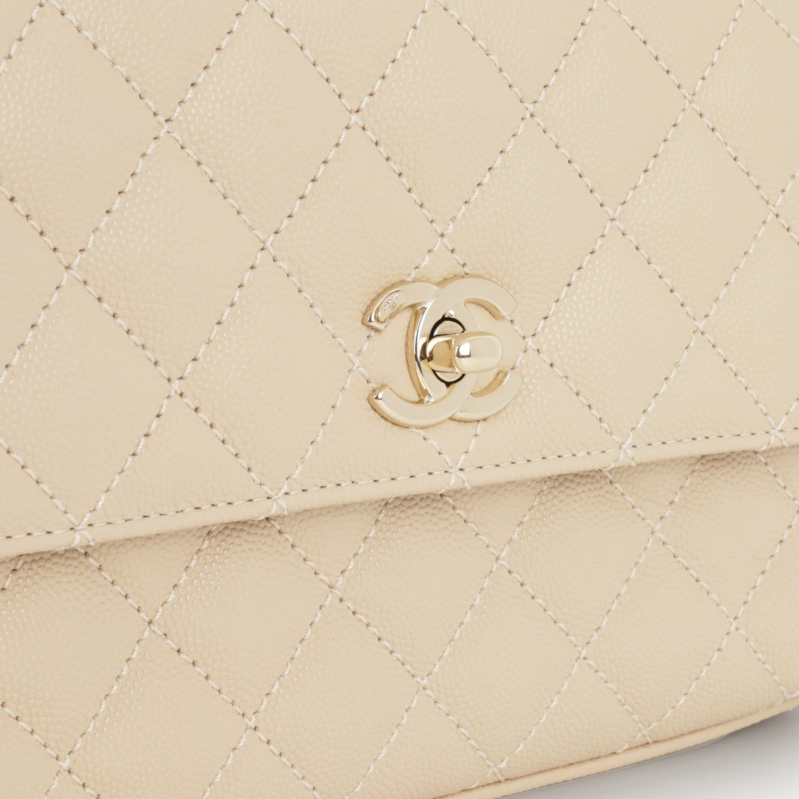 Chanel Small Coco Handle - Ecru Caviar | Champagne Gold Hardware - Image 7