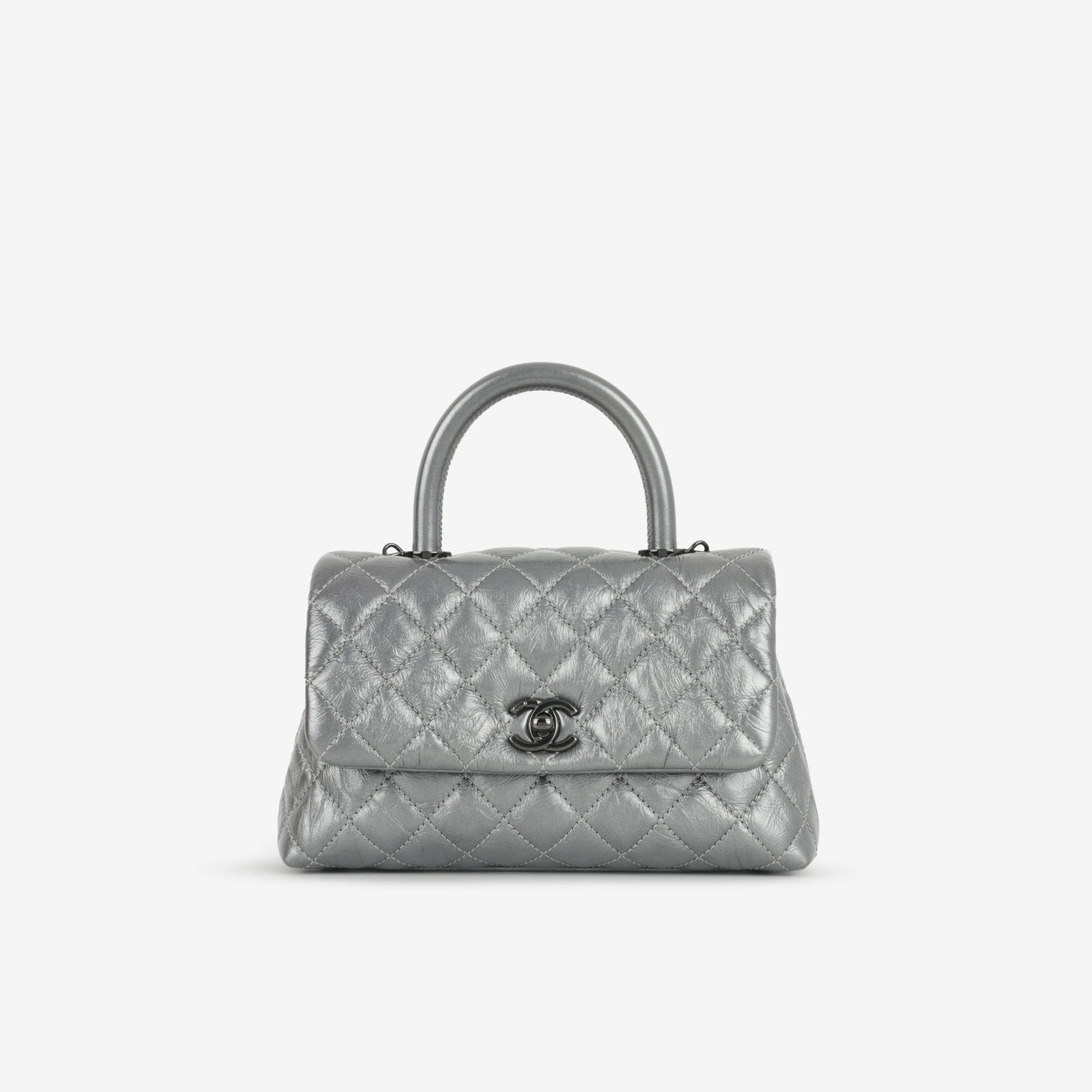 Chanel Small Coco Handle - Graphite Metallic Calfskin | Black Hardware