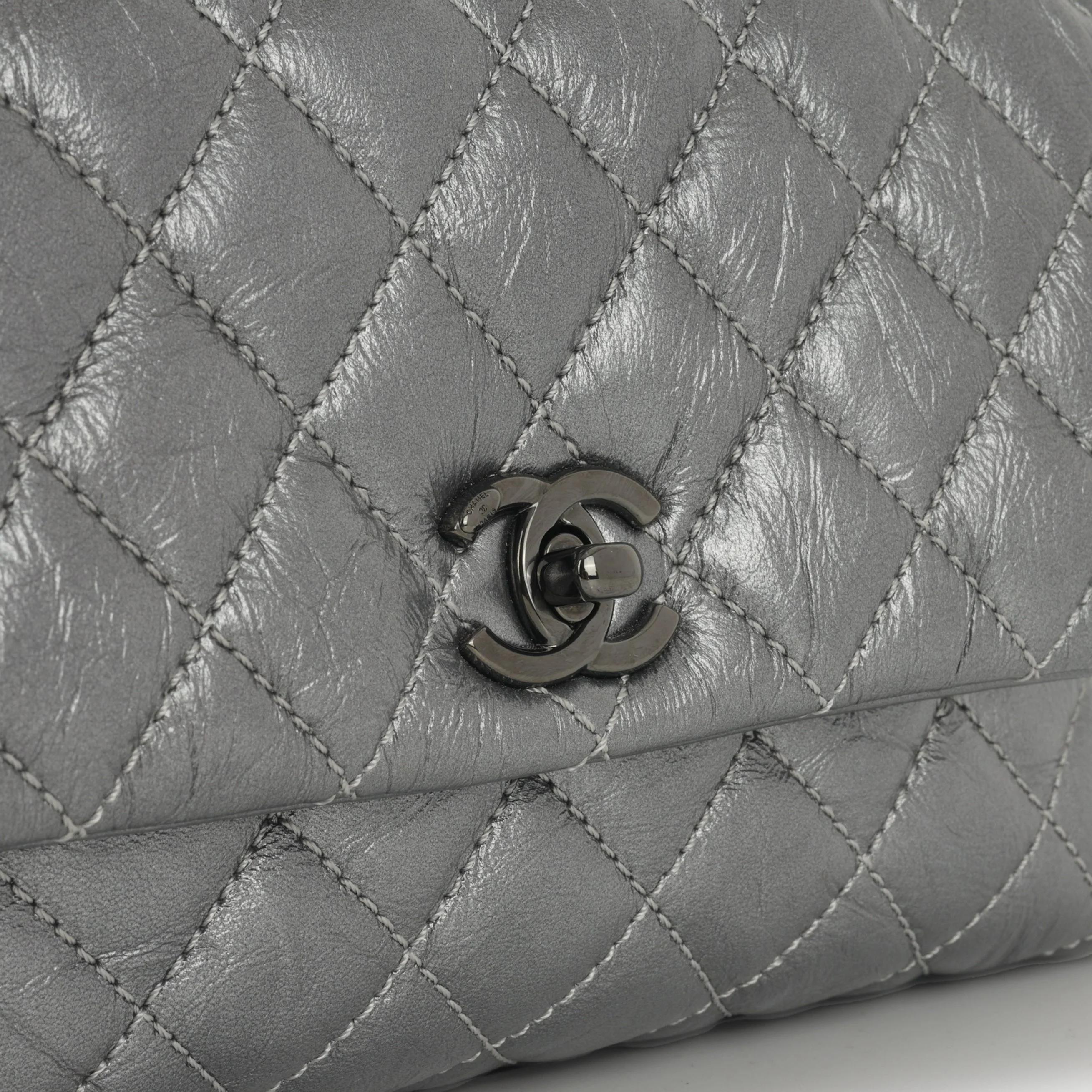 Chanel Small Coco Handle - Graphite Metallic Calfskin | Black Hardware - Image 7