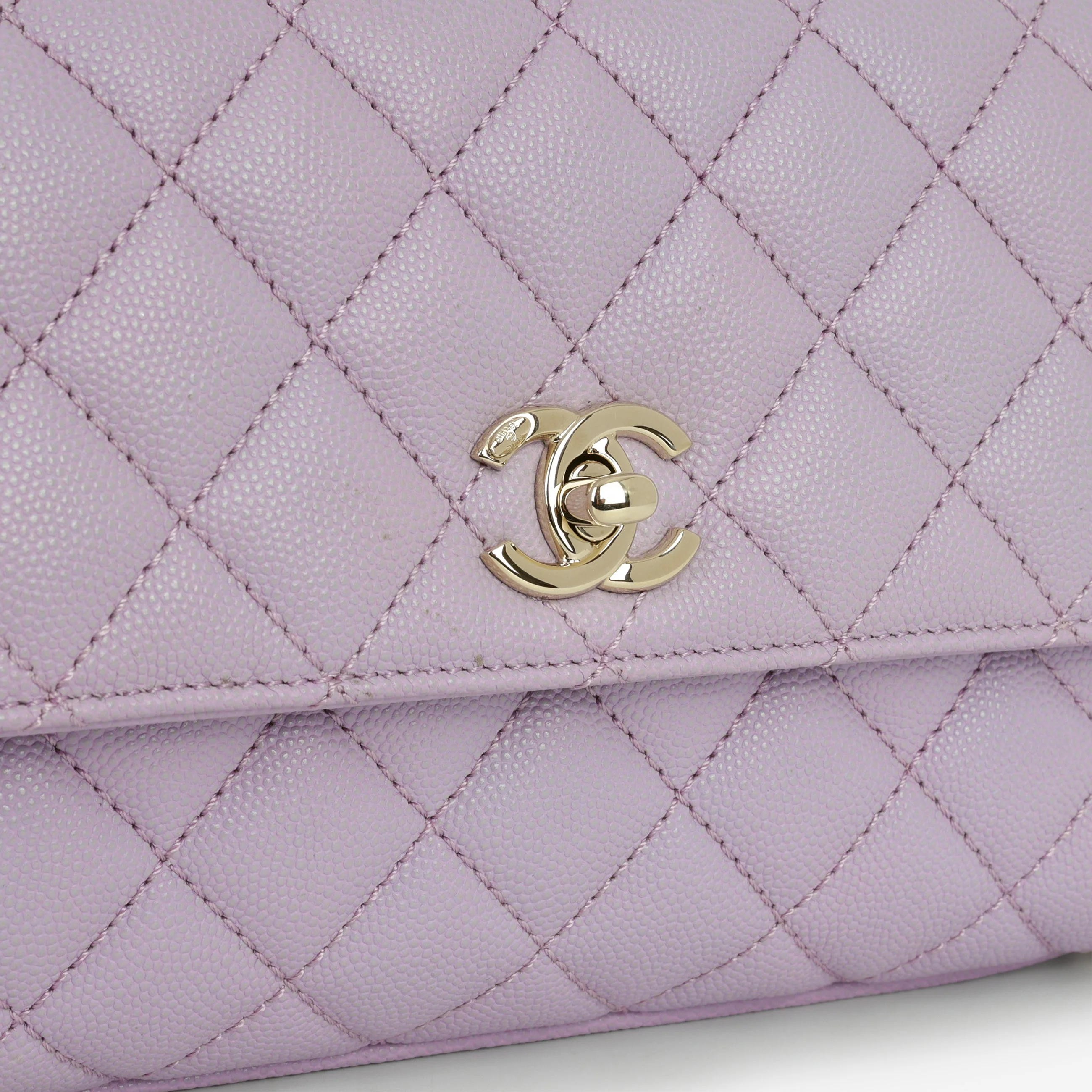 Chanel Small Coco Handle - Lilac Caviar | Champagne Gold Hardware - Image 9