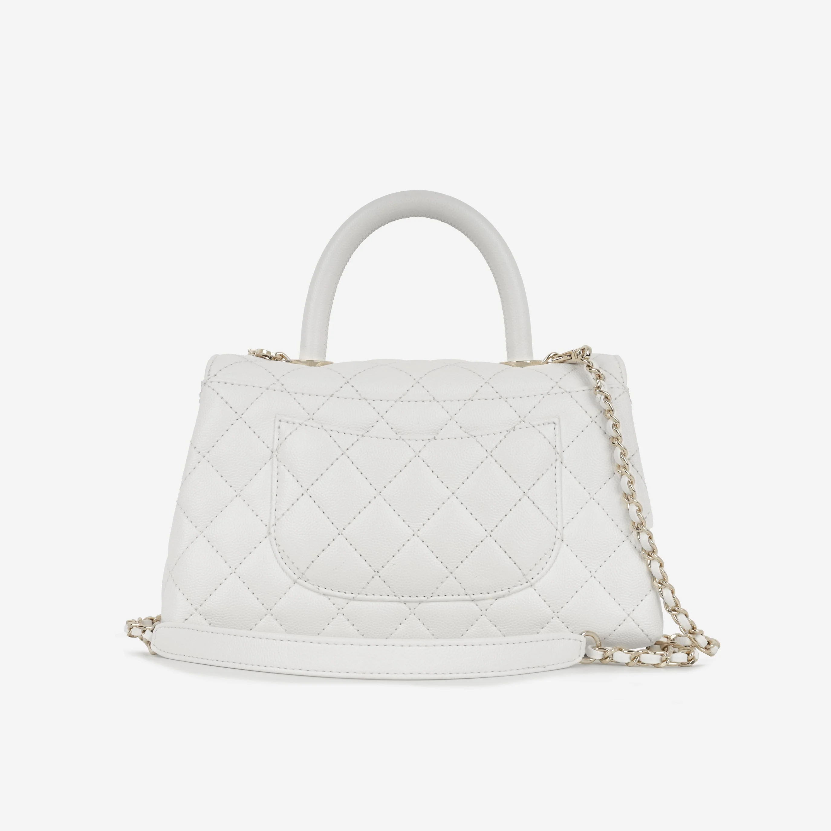 Chanel Small Coco Handle - White Caviar | Champagne Gold Hardware - Image 10