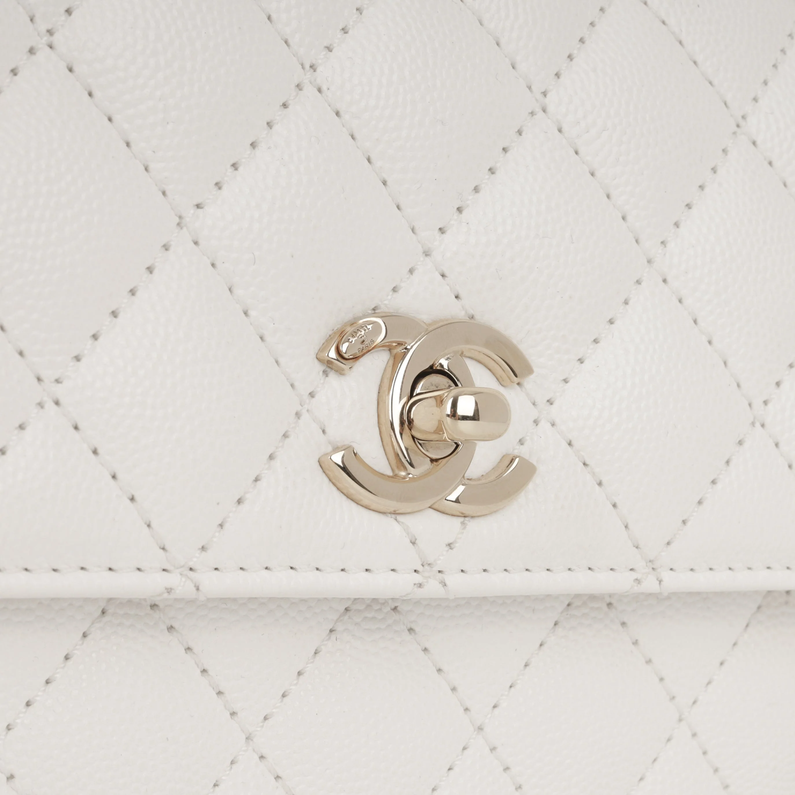 Chanel Small Coco Handle - White Caviar | Champagne Gold Hardware - Image 12