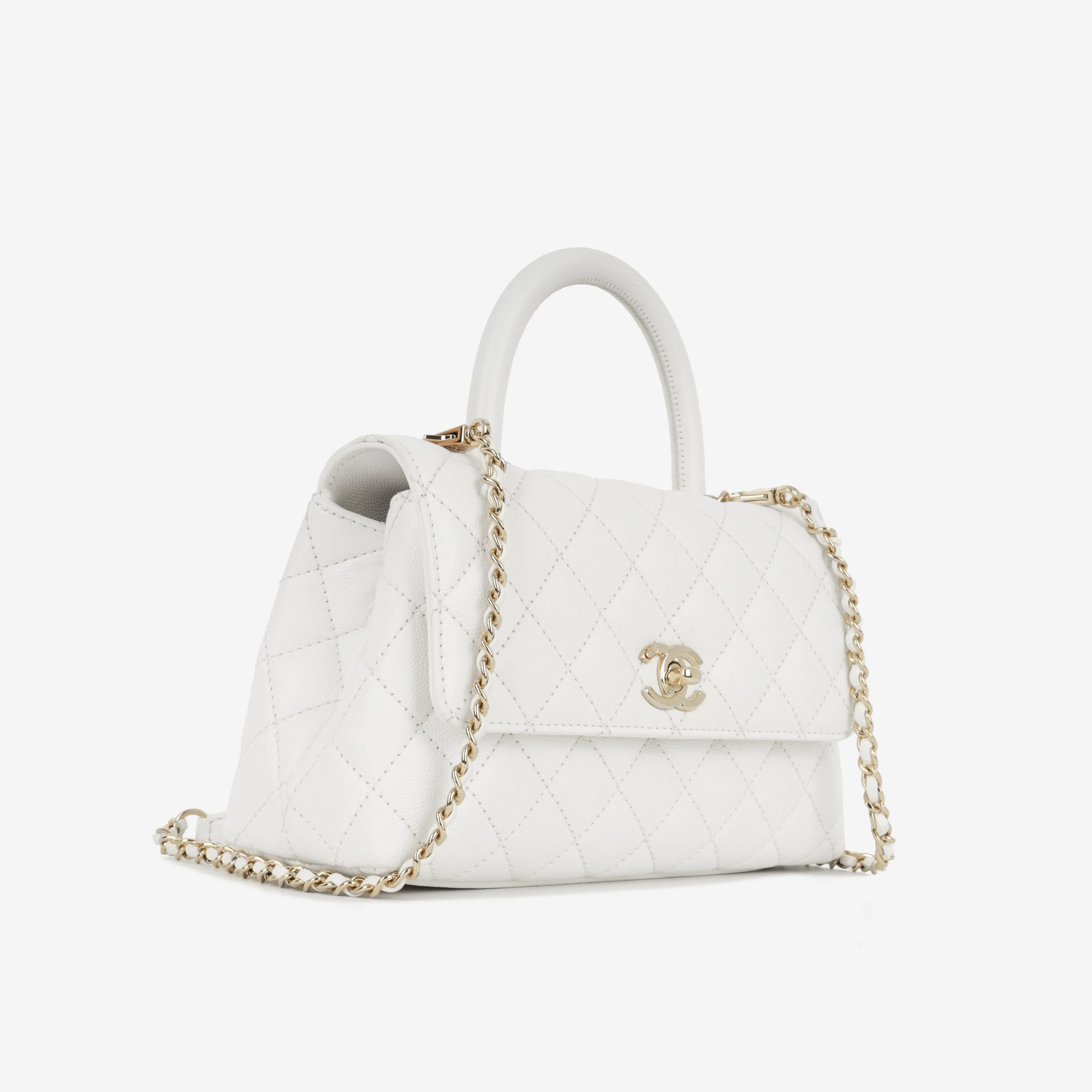 Chanel Small Coco Handle - White Caviar | Champagne Gold Hardware - Image 2