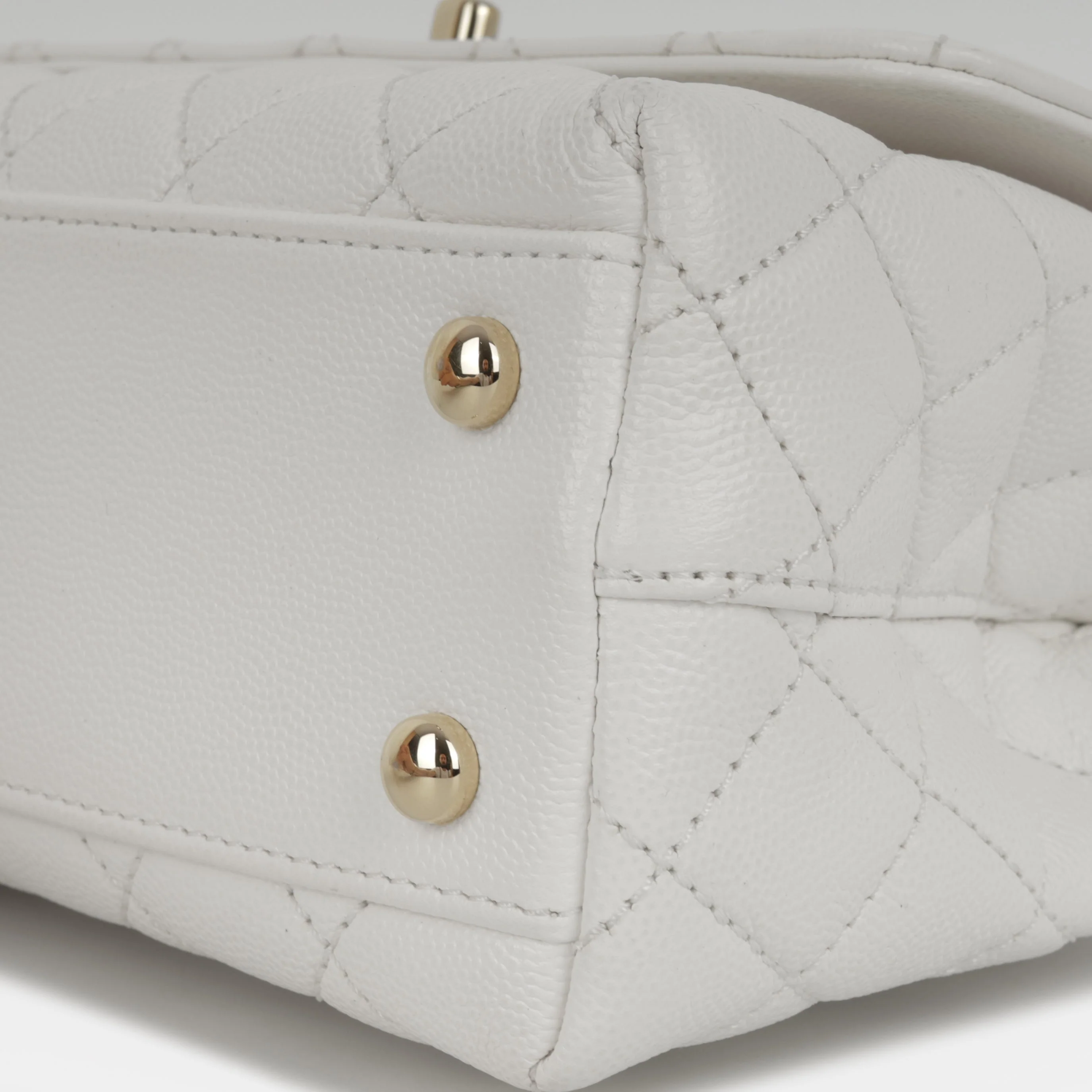 Chanel Small Coco Handle - White Caviar | Champagne Gold Hardware - Image 4