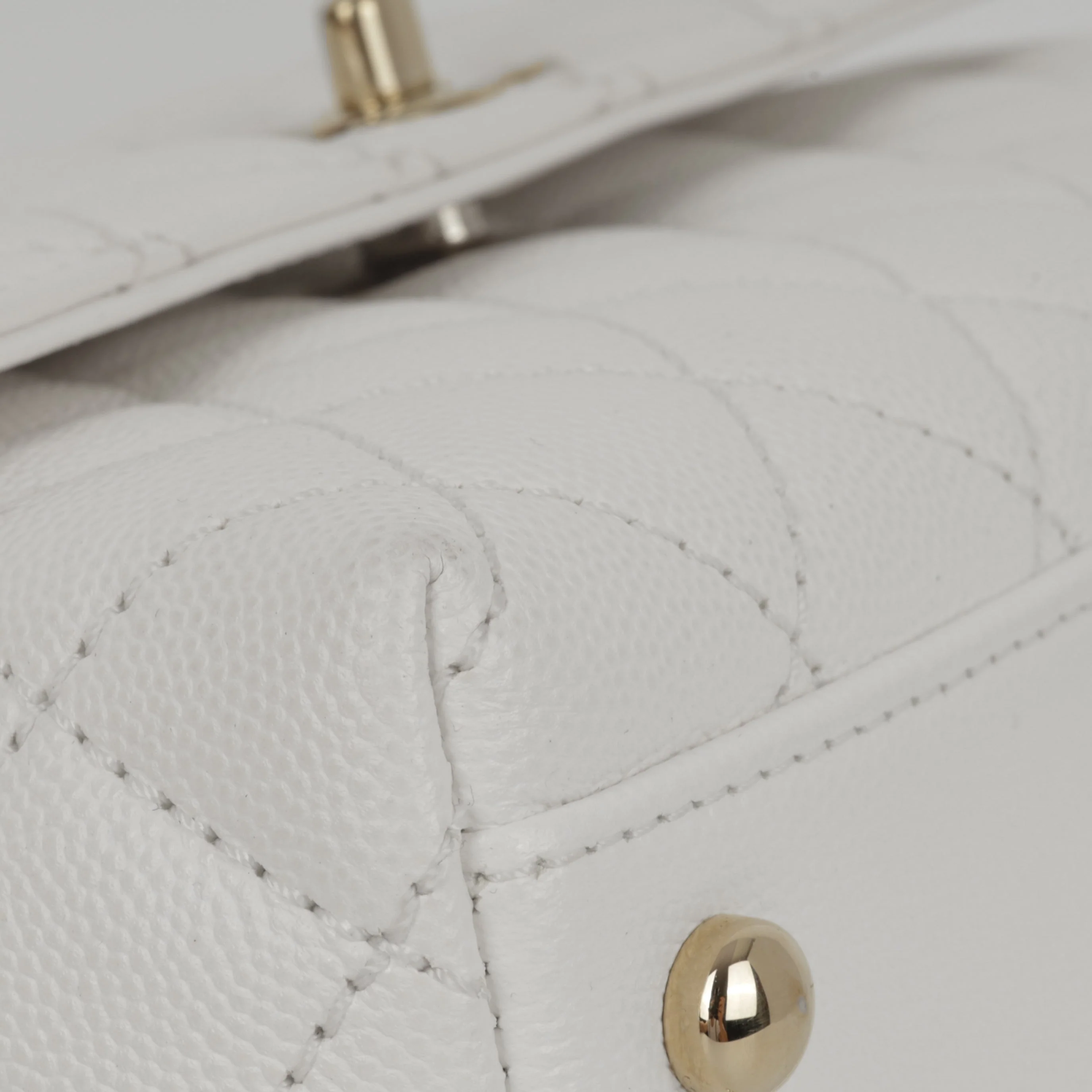 Chanel Small Coco Handle - White Caviar | Champagne Gold Hardware - Image 5