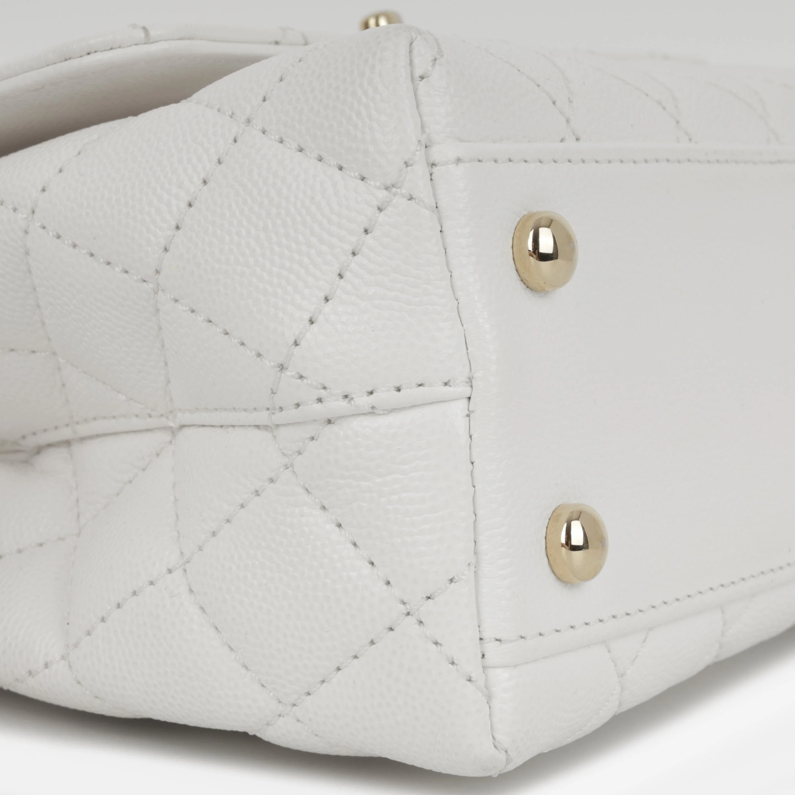 Chanel Small Coco Handle - White Caviar | Champagne Gold Hardware - Image 6