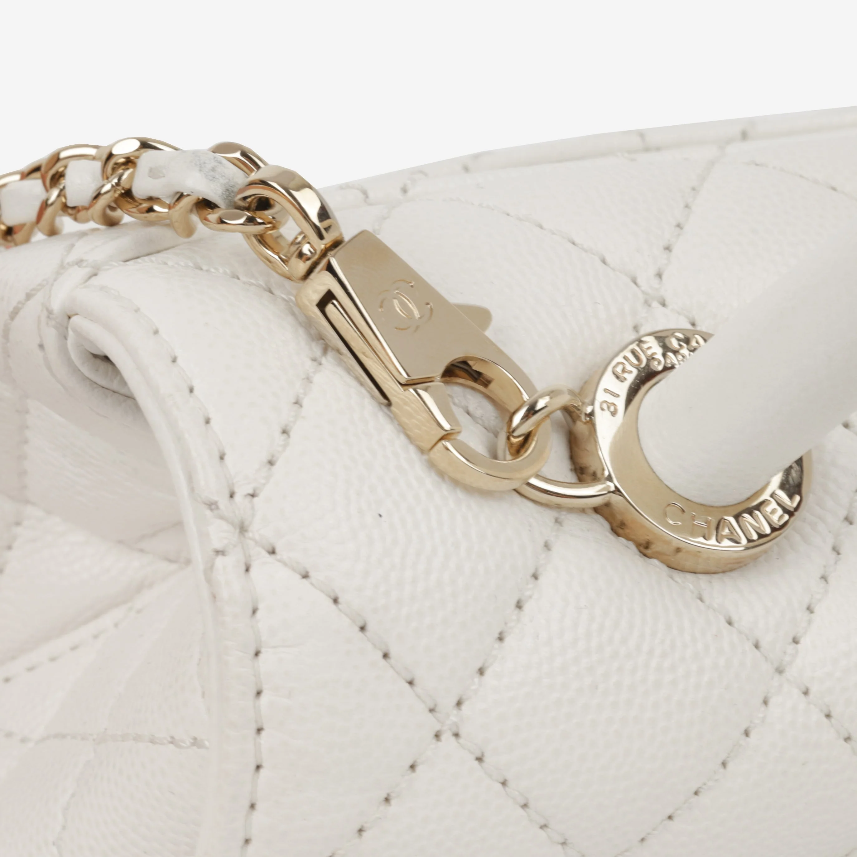 Chanel Small Coco Handle - White Caviar | Champagne Gold Hardware - Image 7