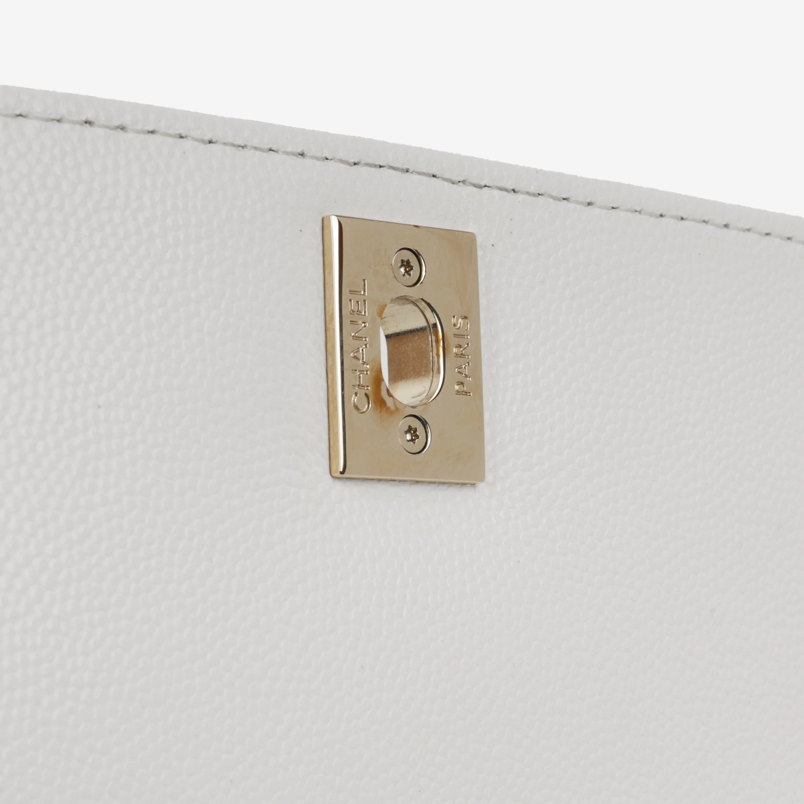 Chanel Small Coco Handle - White Caviar | Champagne Gold Hardware - Image 8