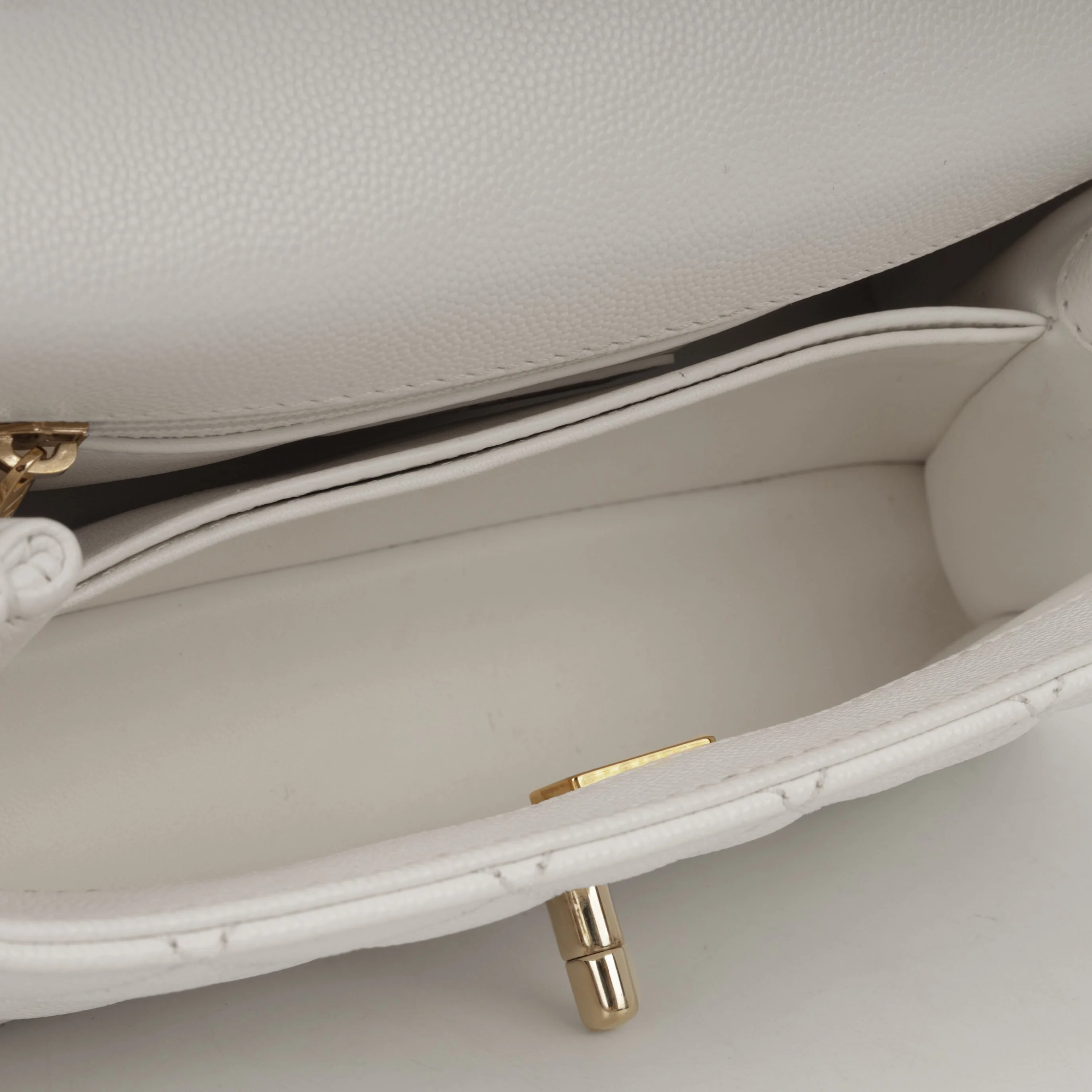 Chanel Small Coco Handle - White Caviar | Champagne Gold Hardware - Image 9