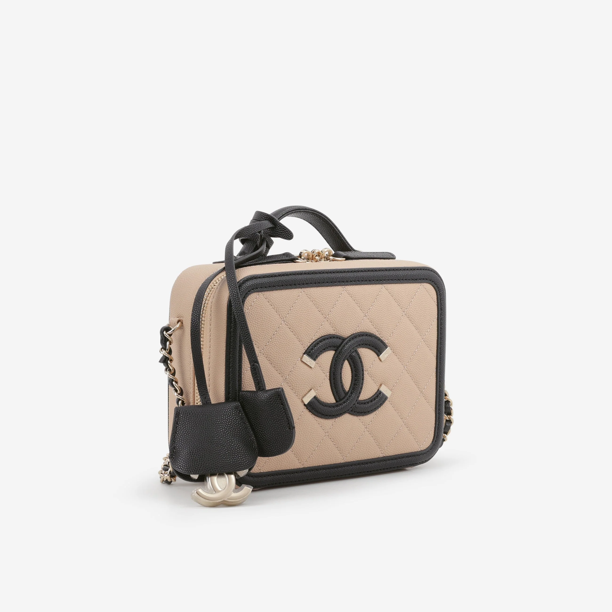 Chanel Small Filigree CC Vanity Case - Beige/Black Caviar | Champagne Gold Hardware - Image 2