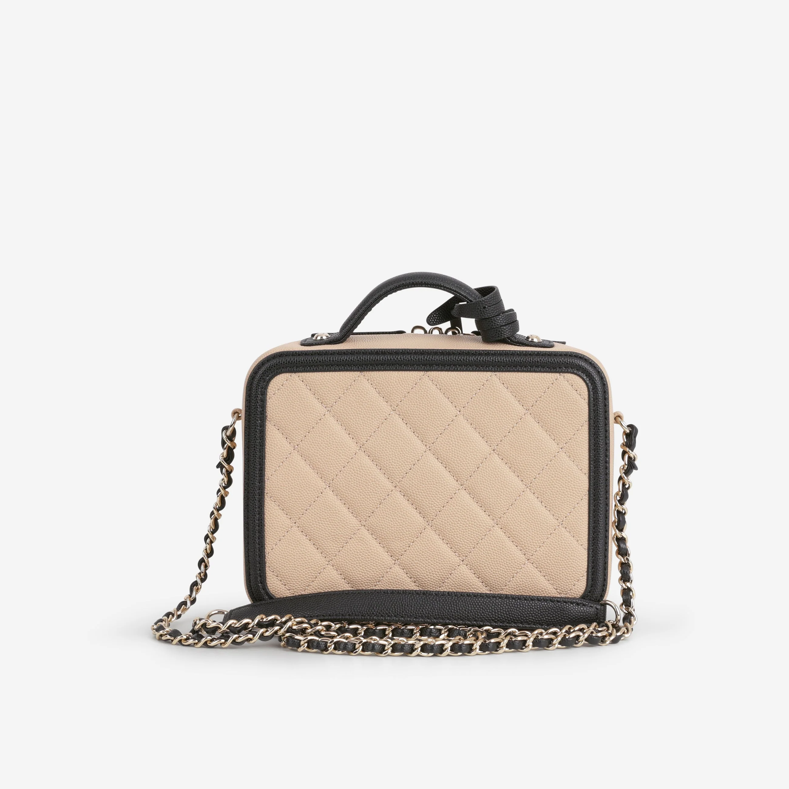 Chanel Small Filigree CC Vanity Case - Beige/Black Caviar | Champagne Gold Hardware - Image 3