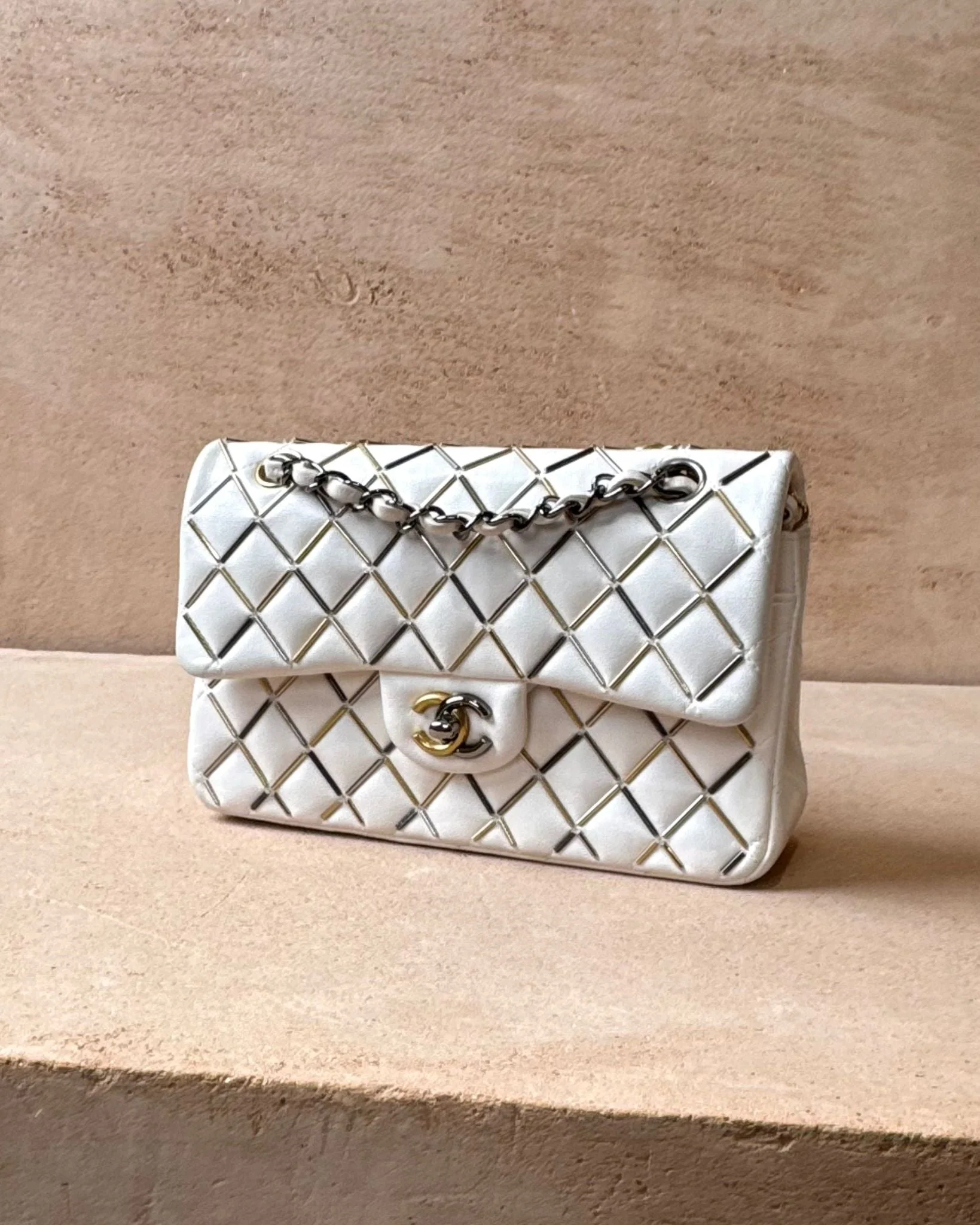 Chanel Small Matelasse Classic Flap - White Lambskin | Bi-colour Hardware - Image 10